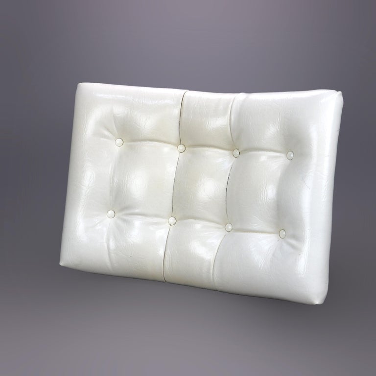 MidCentury Modern White Faux Leather Tufted Bench Footstool Circa 1960