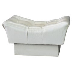 Mid-Century Modern White Faux Leather Tufted Bench Footstool Circa 1960