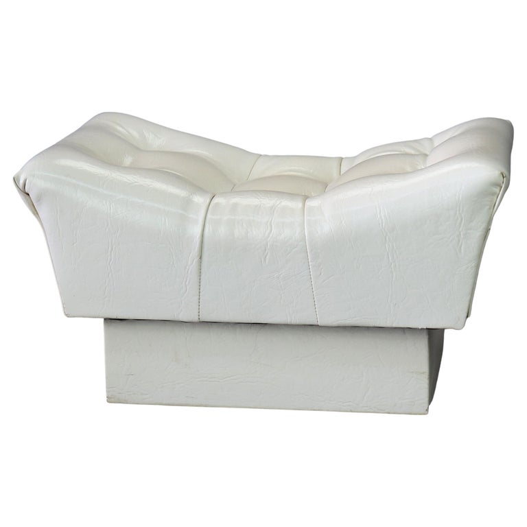 MidCentury Modern White Faux Leather Tufted Bench Footstool Circa 1960