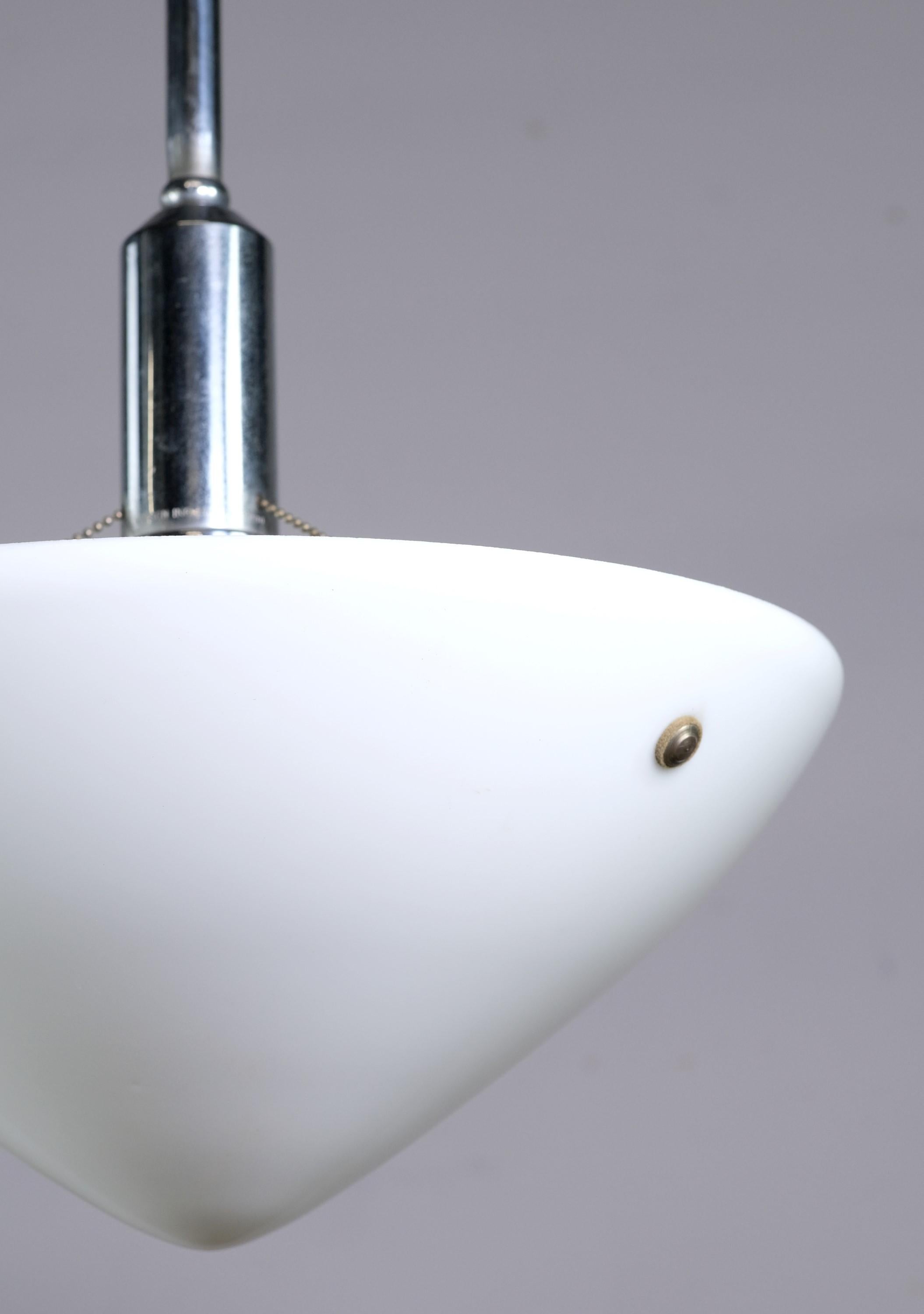 American Mid-Century Modern White Glass Chromed Pendant Light