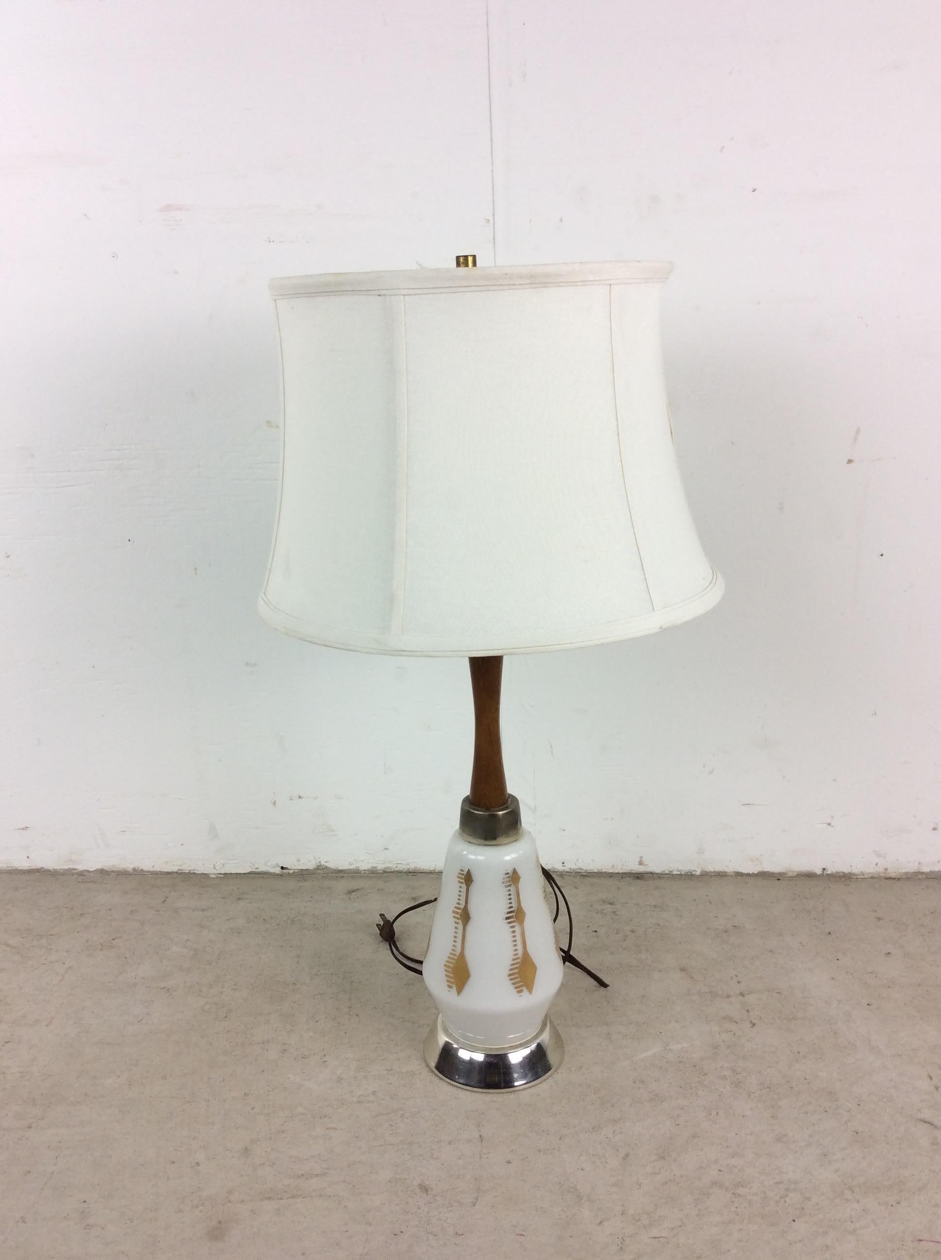 Mid Century Modern White Glass Table Lamp with Shade For Sale 9