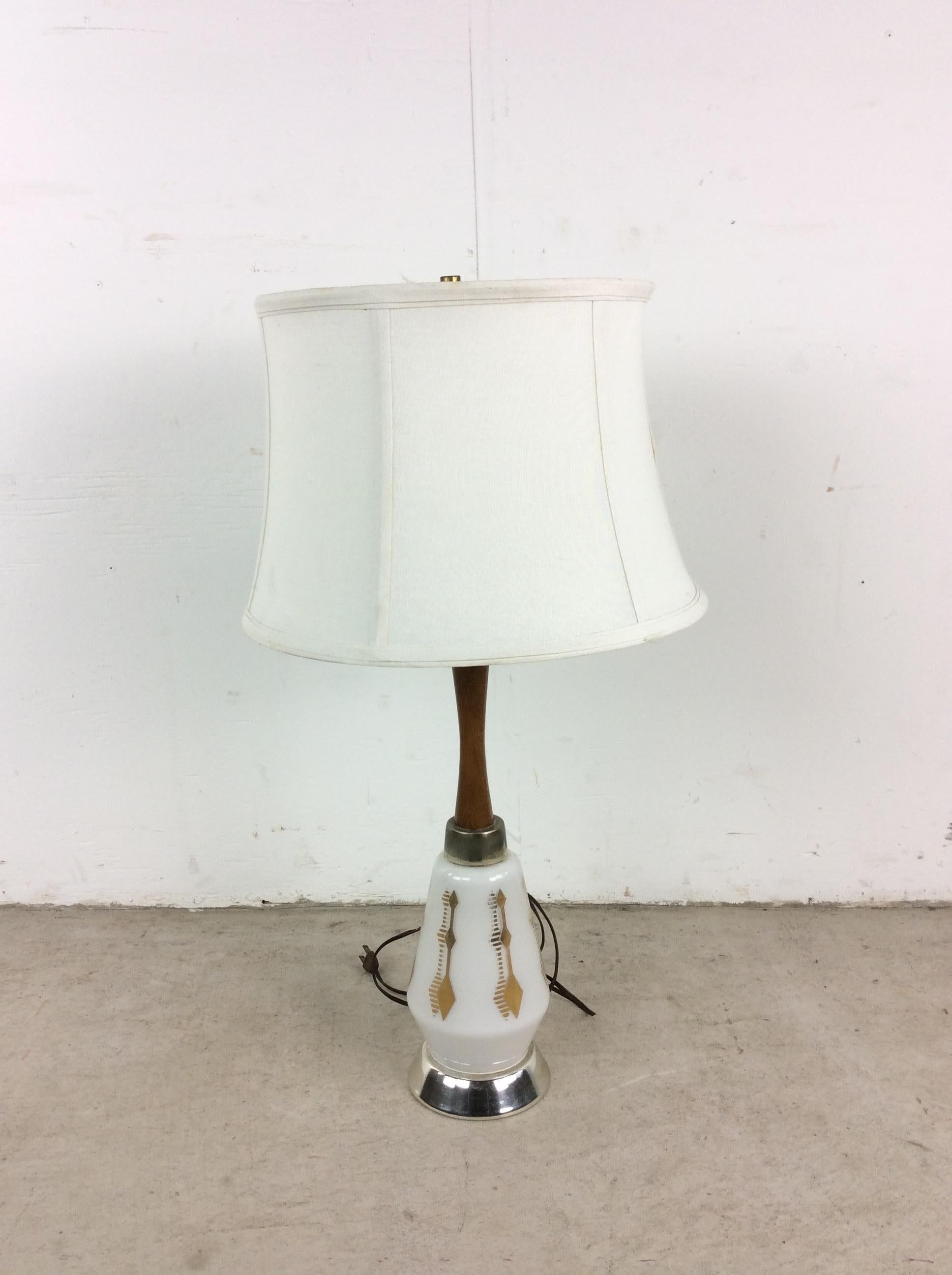 Mid Century Modern White Glass Table Lamp with Shade For Sale 10