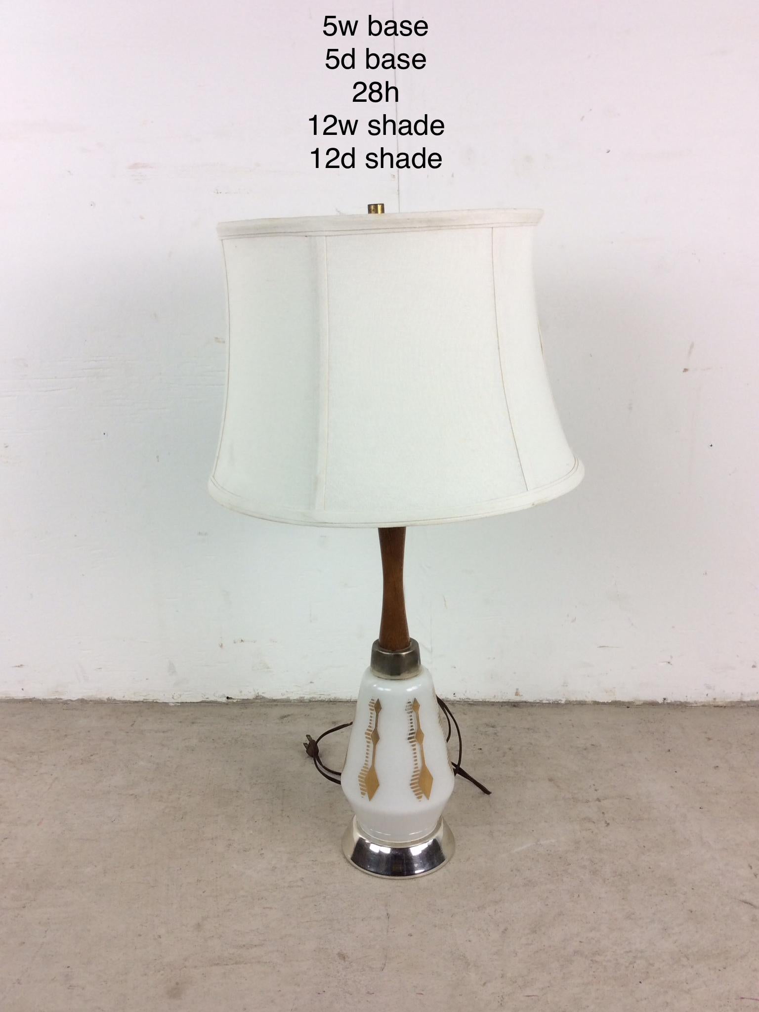 Mid Century Modern White Glass Table Lamp with Shade For Sale 14