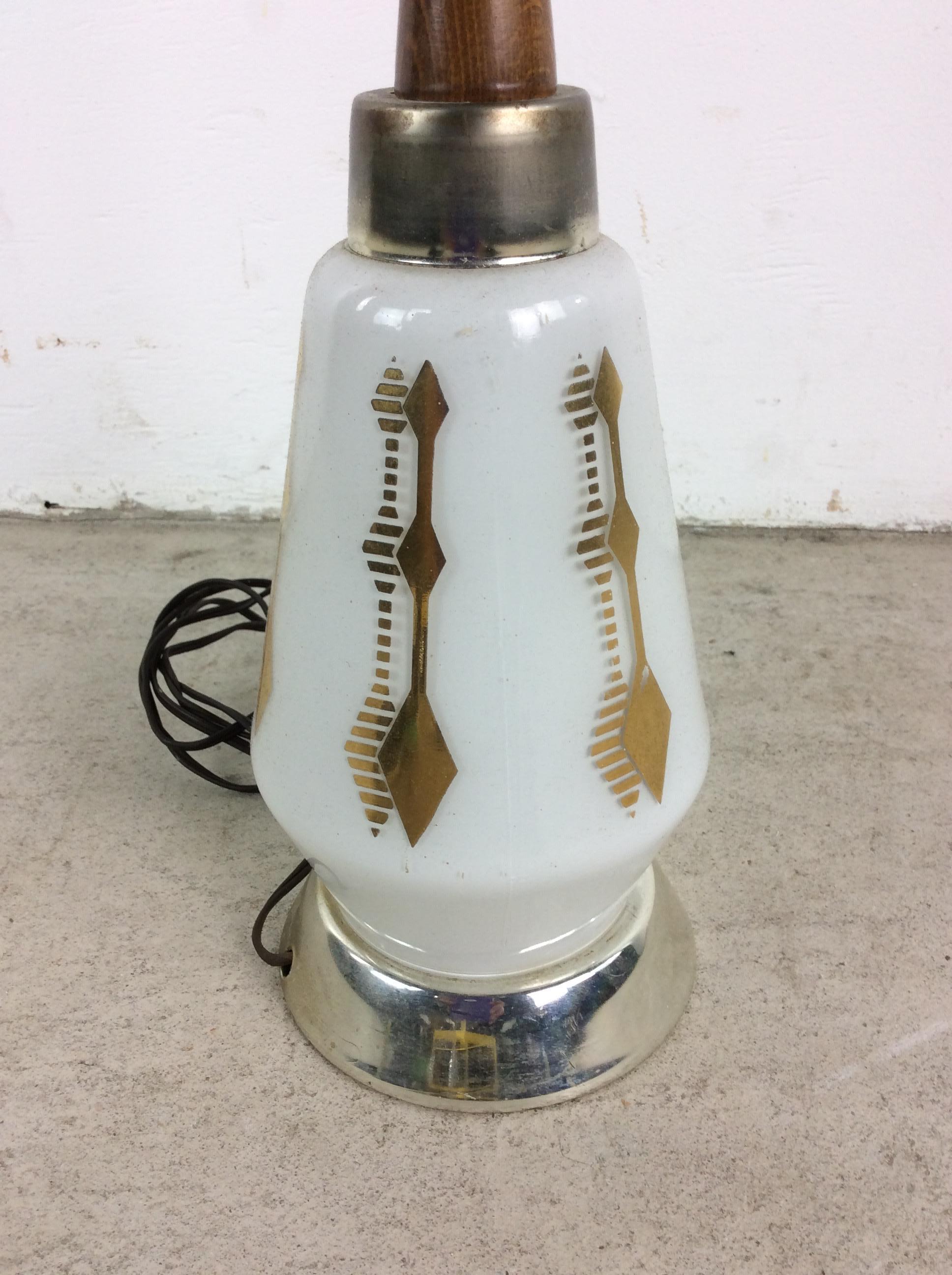 Mid Century Modern White Glass Table Lamp with Shade For Sale 2