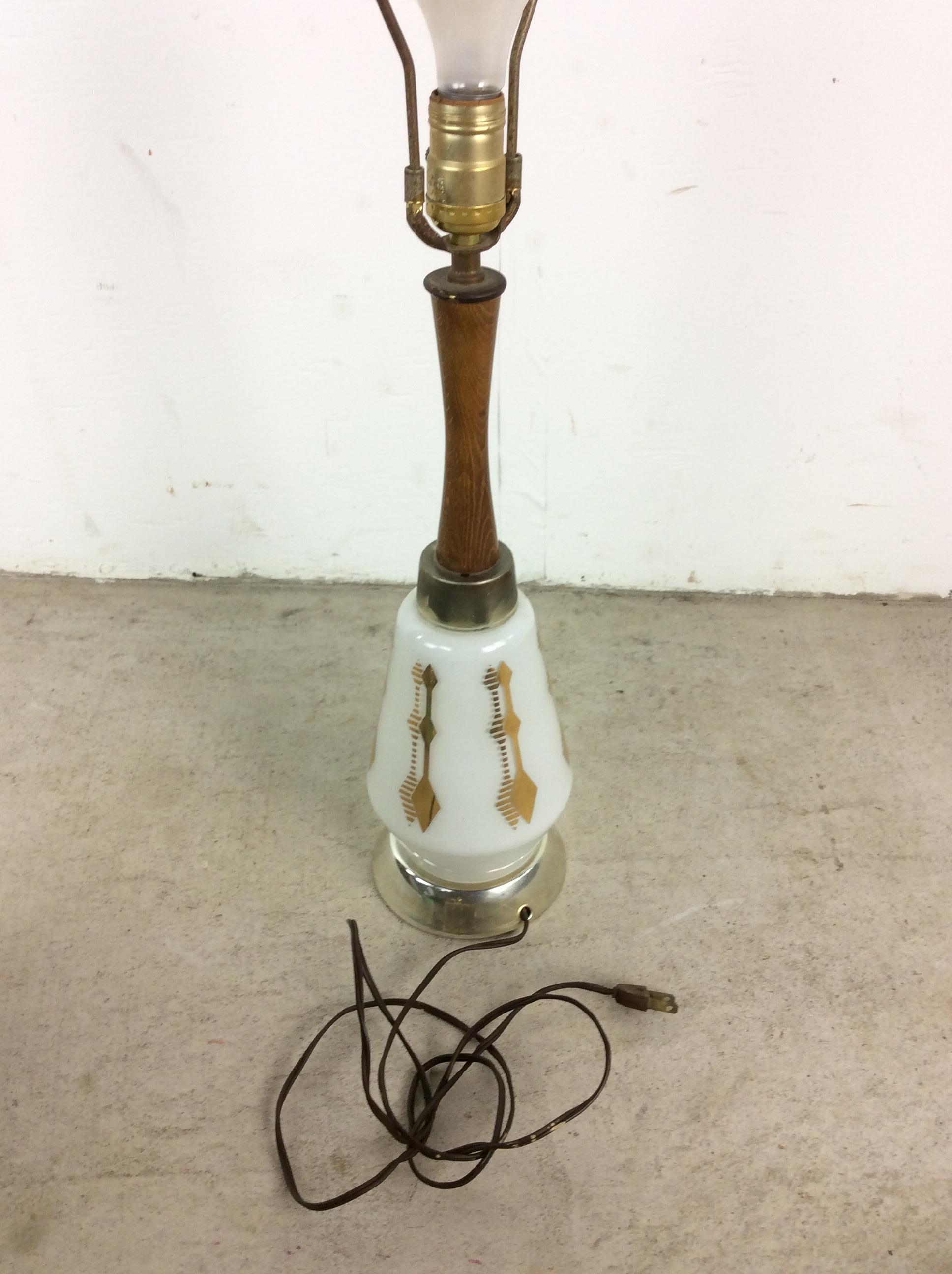 Mid Century Modern White Glass Table Lamp with Shade For Sale 3