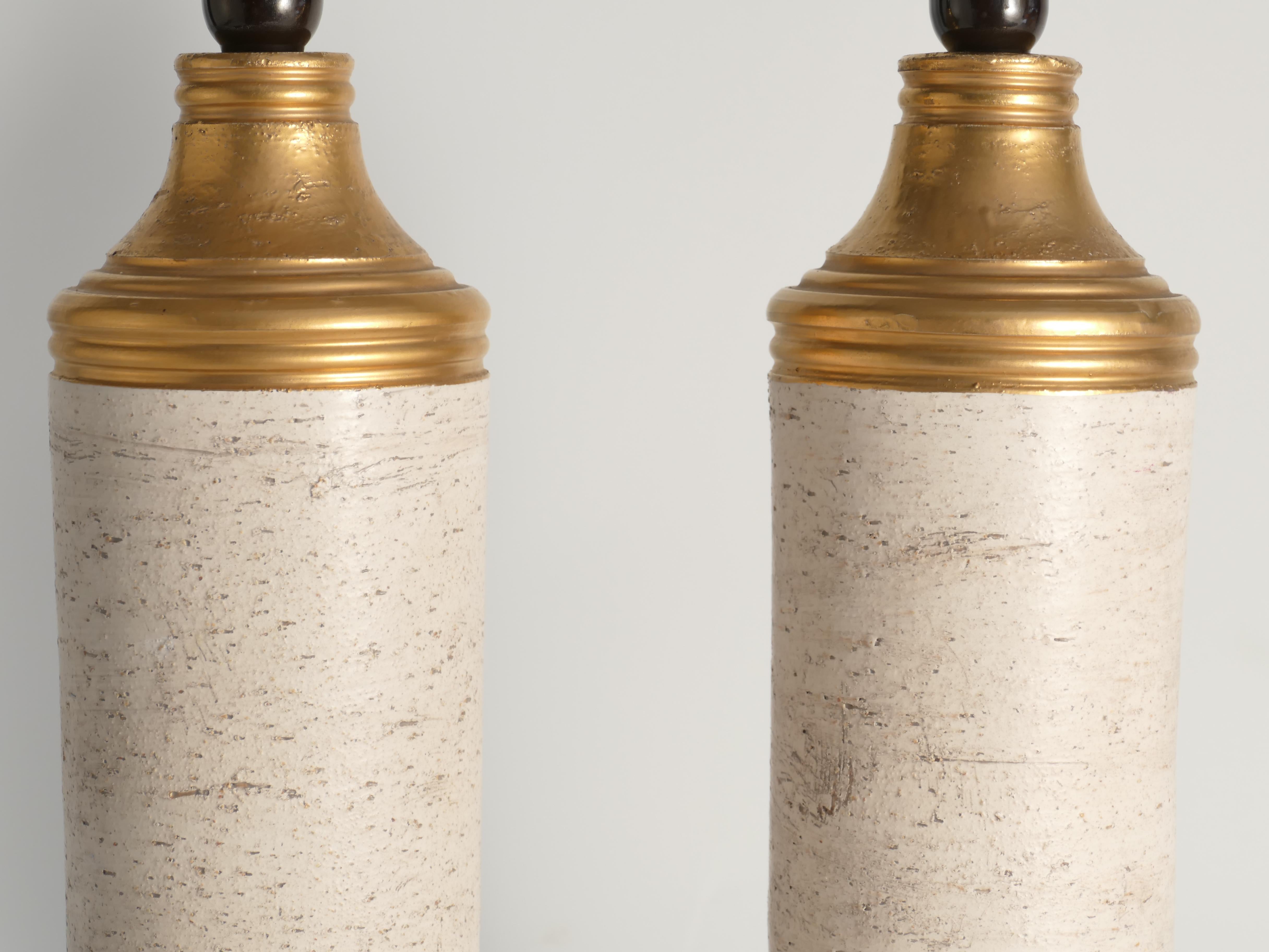 Mid-century Modern White & Gold Ceramic Table Lamps by Bitossi for Bergboms For Sale 3