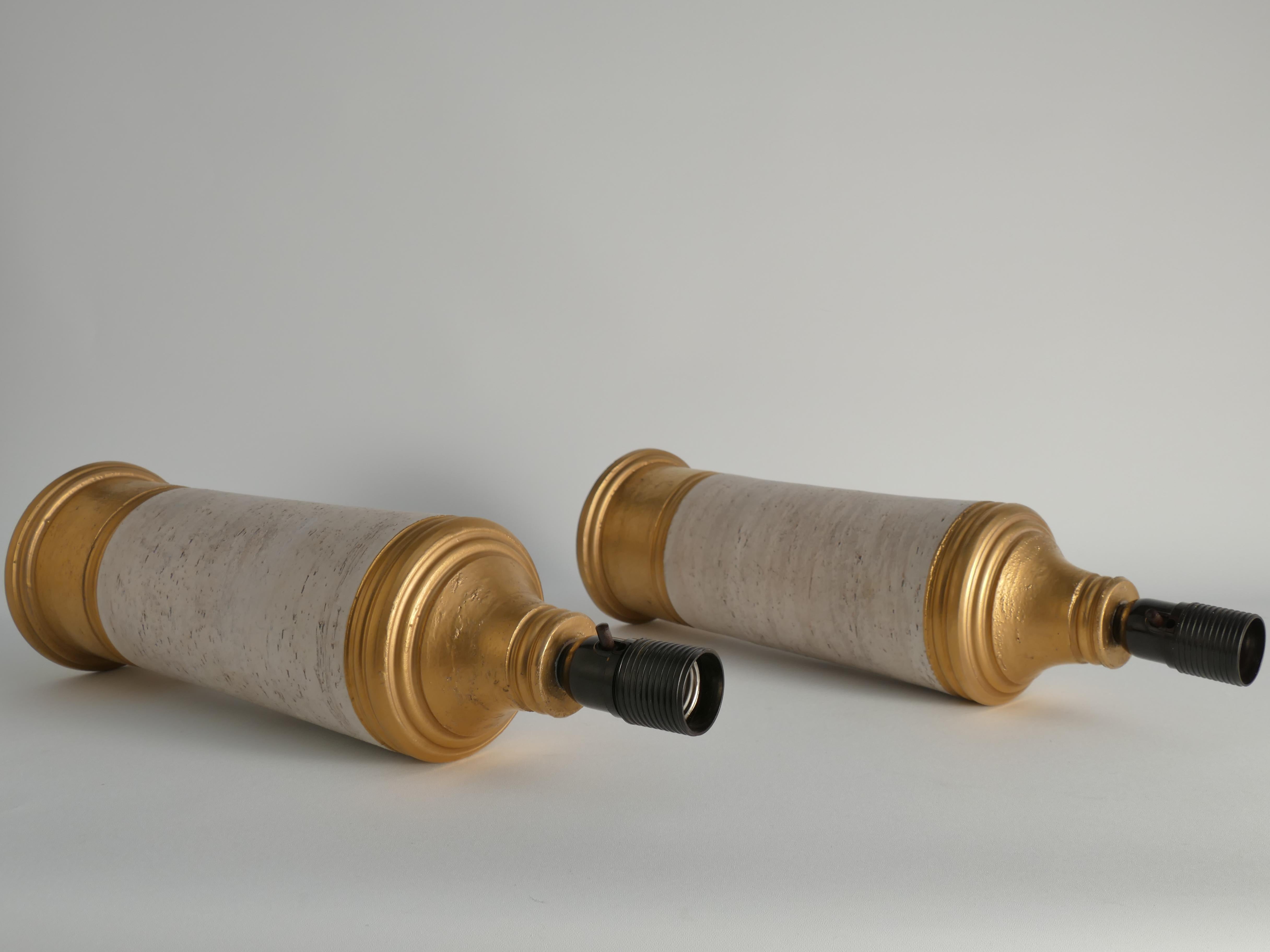 Mid-century Modern White & Gold Ceramic Table Lamps by Bitossi for Bergboms For Sale 4