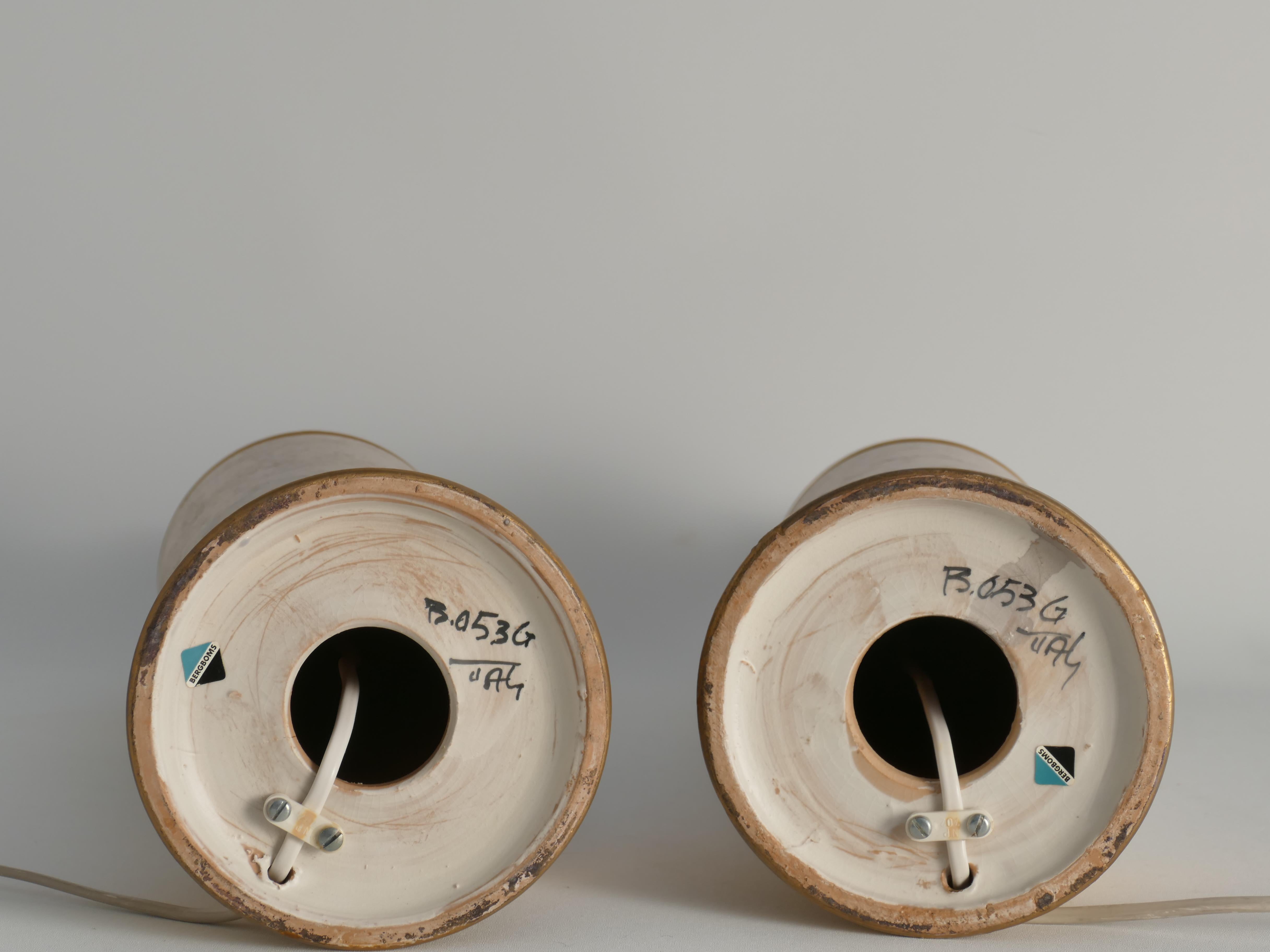 Mid-century Modern White & Gold Ceramic Table Lamps by Bitossi for Bergboms For Sale 6