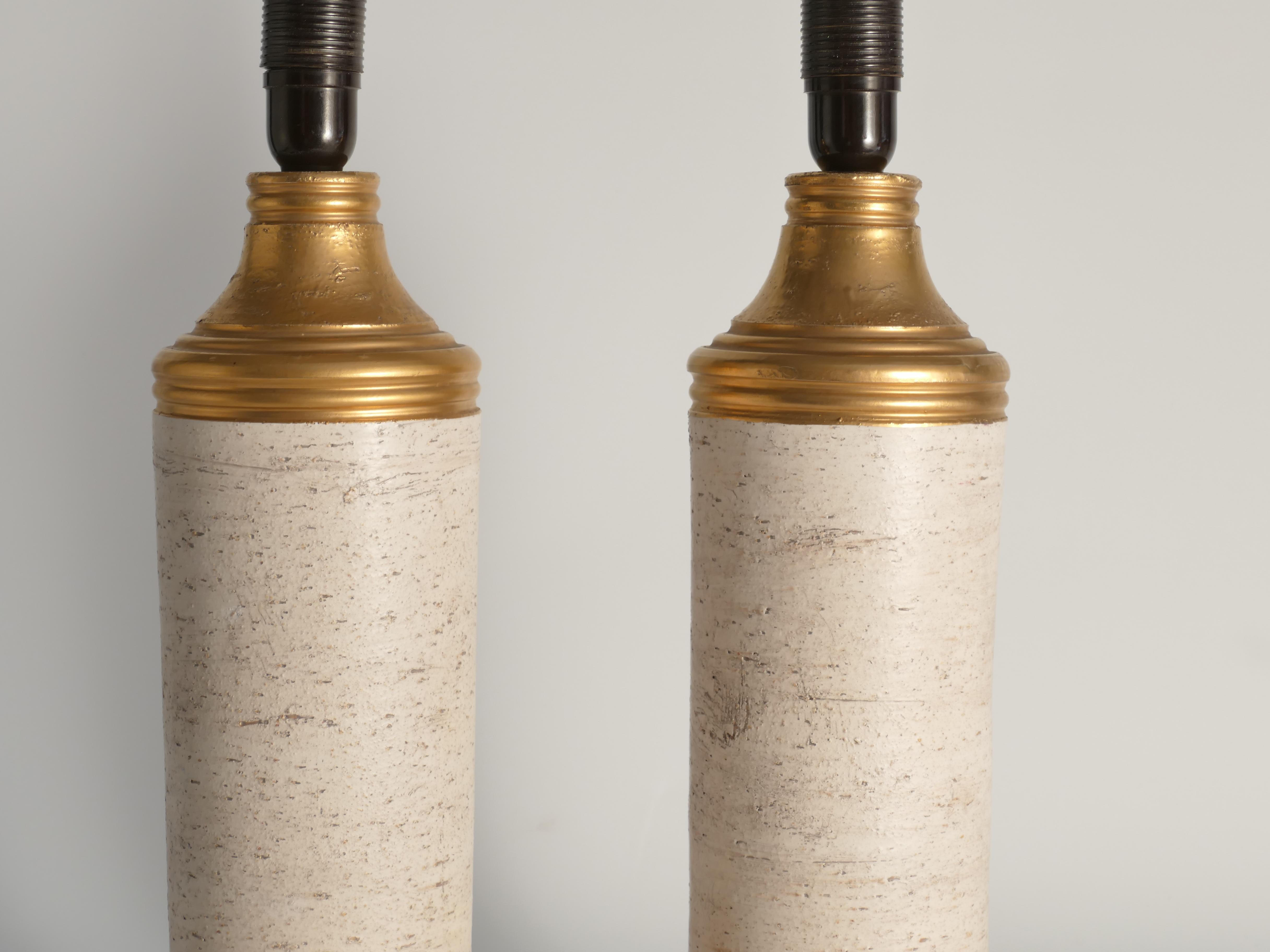 Mid-century Modern White & Gold Ceramic Table Lamps by Bitossi for Bergboms For Sale 2