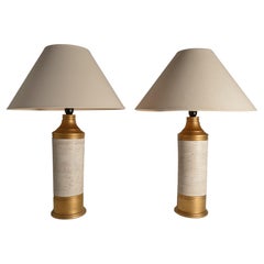 Lampade da tavolo in ceramica bianca e oro di Bitossi per Bergboms, stile metà secolo moderno