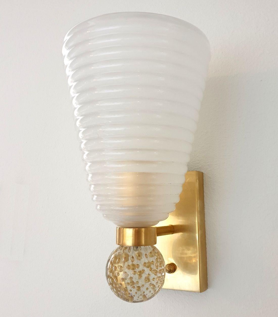 Mid-Century Modern White Murano Glass Mid Century Sconces Cenedese Style - set of four 