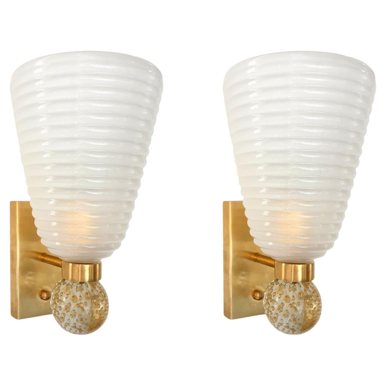 White Murano Glass Mid Century Sconces Cenedese Style - set of four 