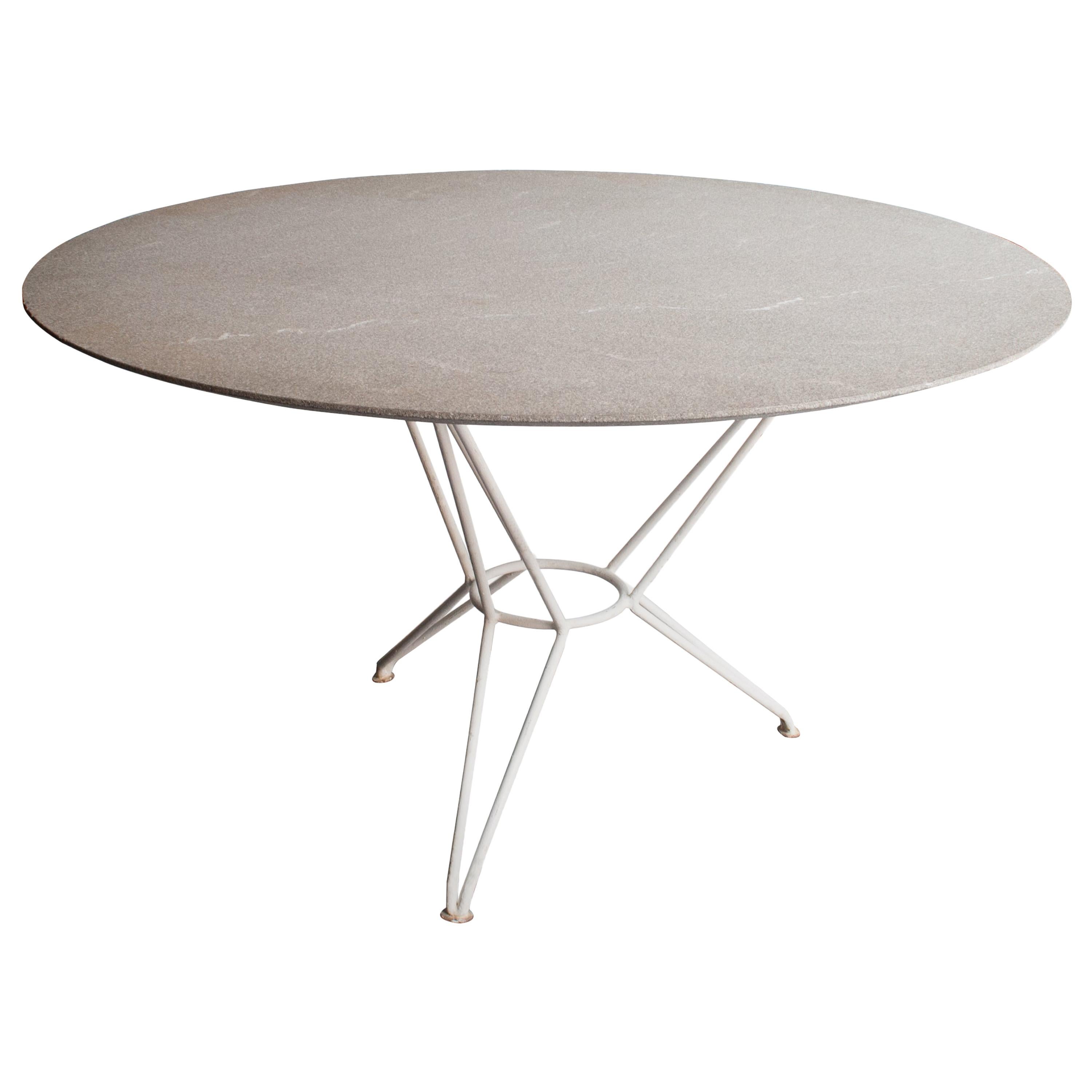 Mid-Century Modern White Grey Granite Iron Circular Table, Italy, 1960