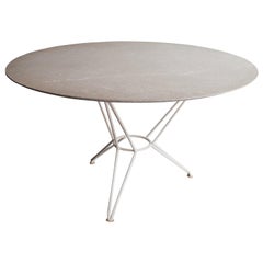 Antique Mid-Century Modern White Grey Granite Iron Circular Table, Italy, 1960