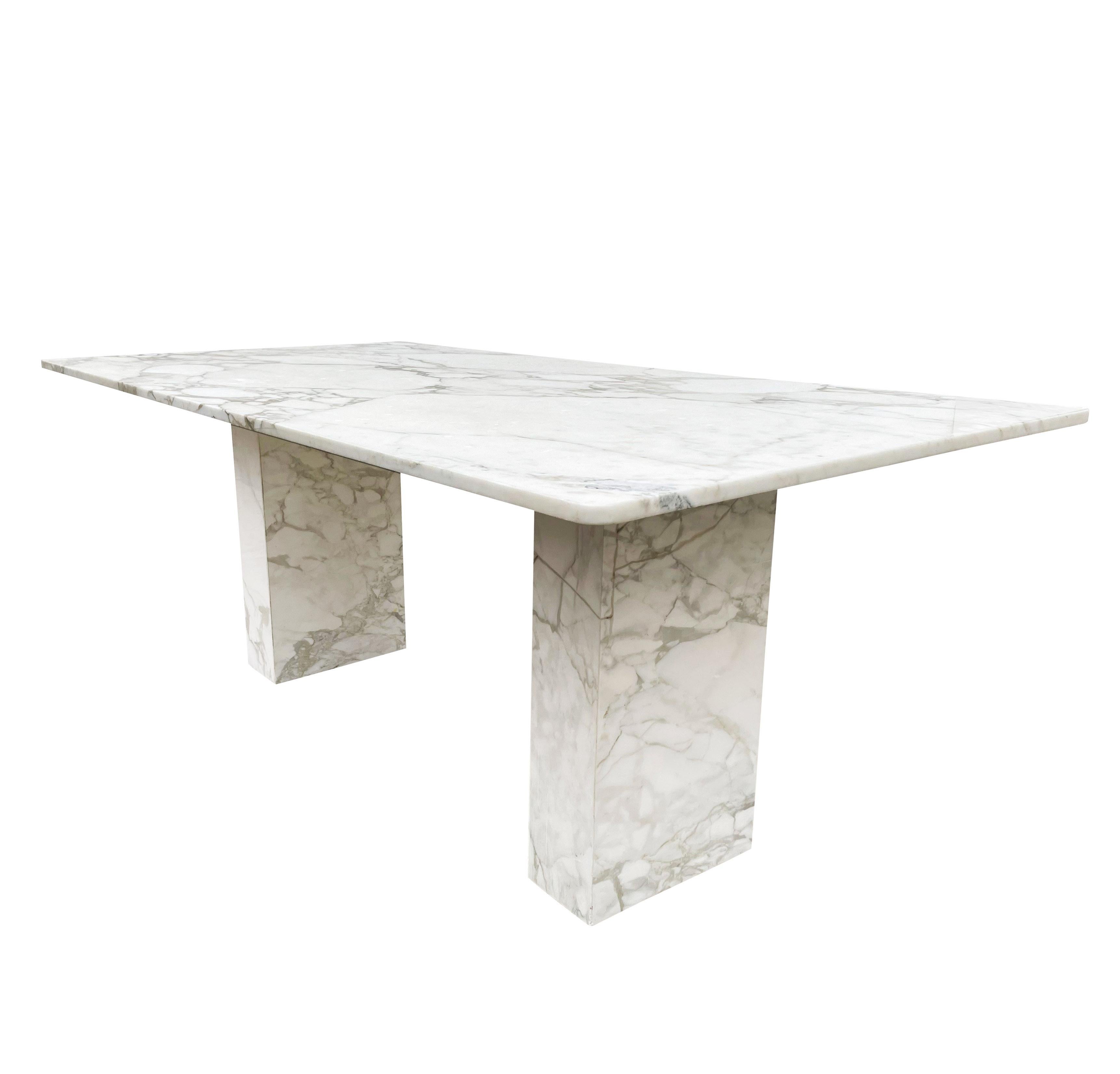 Mid-Century Modern White Italian Calacatta Marble Rectangular Dining Table 3