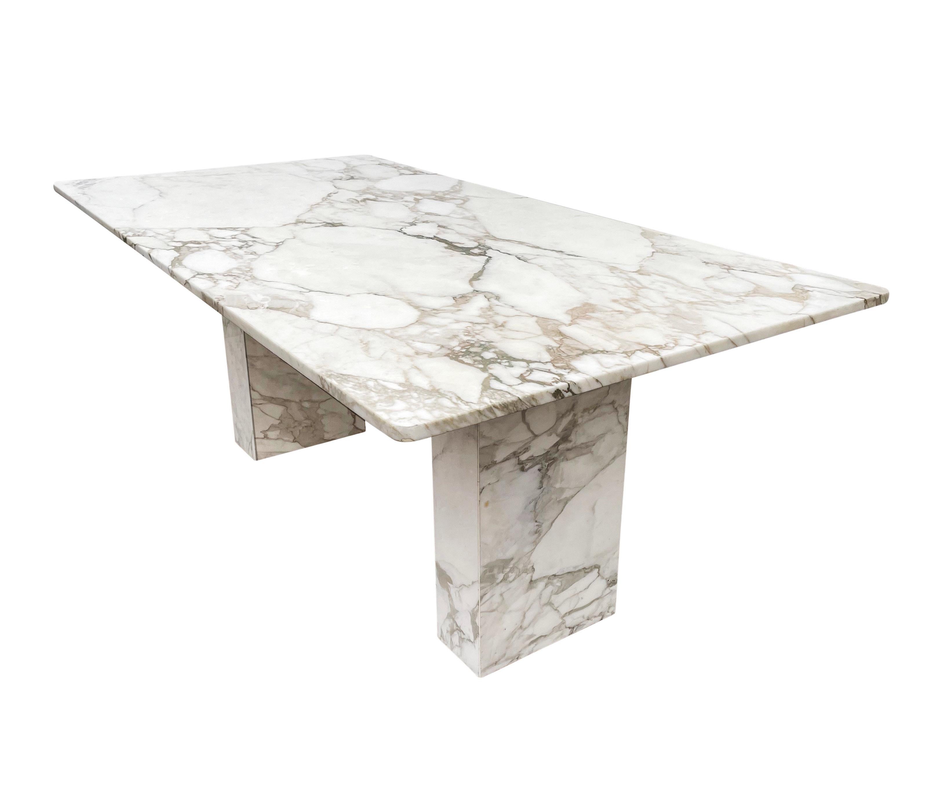 Mid-Century Modern White Italian Calacatta Marble Rectangular Dining Table In Good Condition In Philadelphia, PA