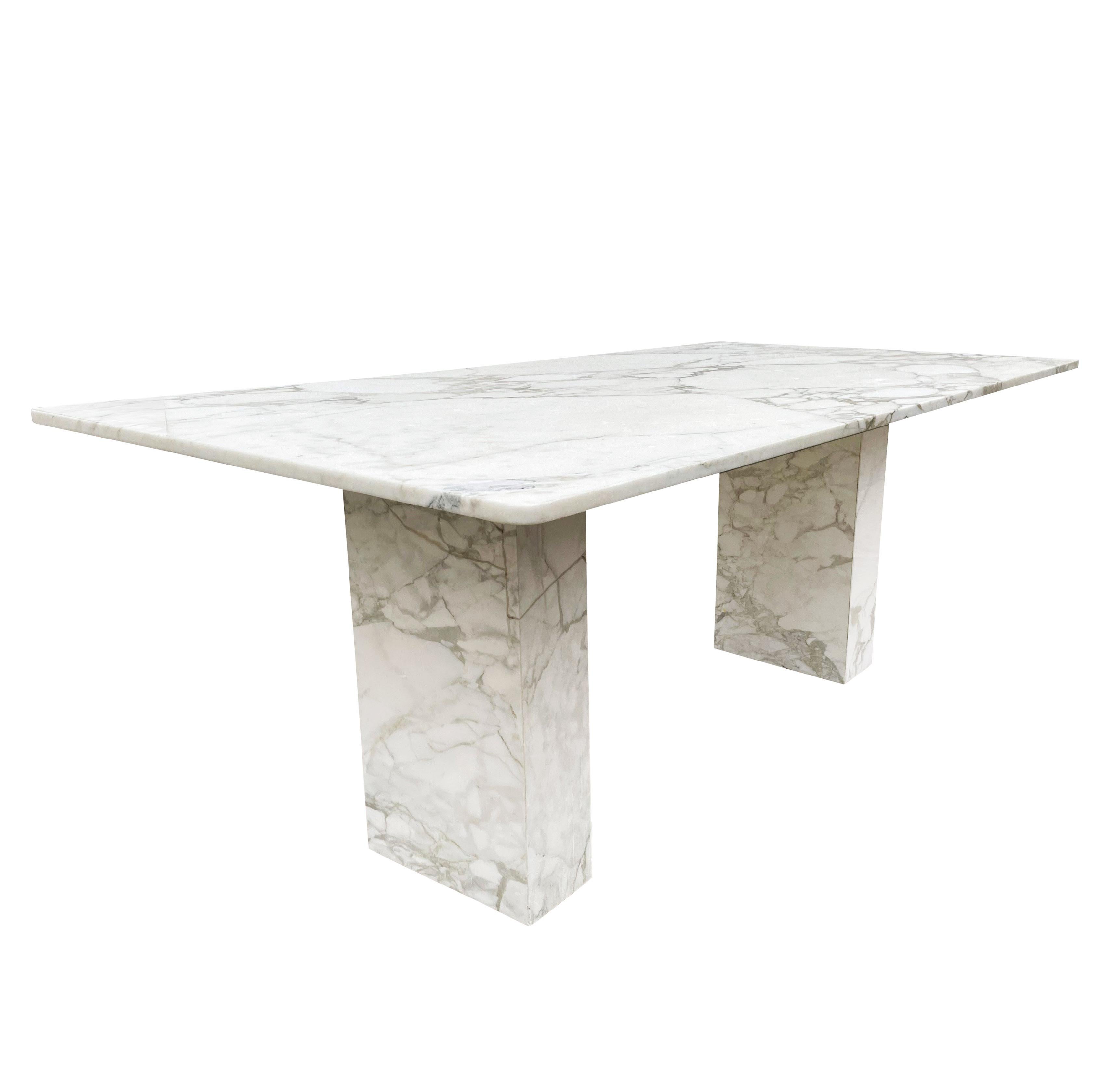 Mid-20th Century Mid-Century Modern White Italian Calacatta Marble Rectangular Dining Table