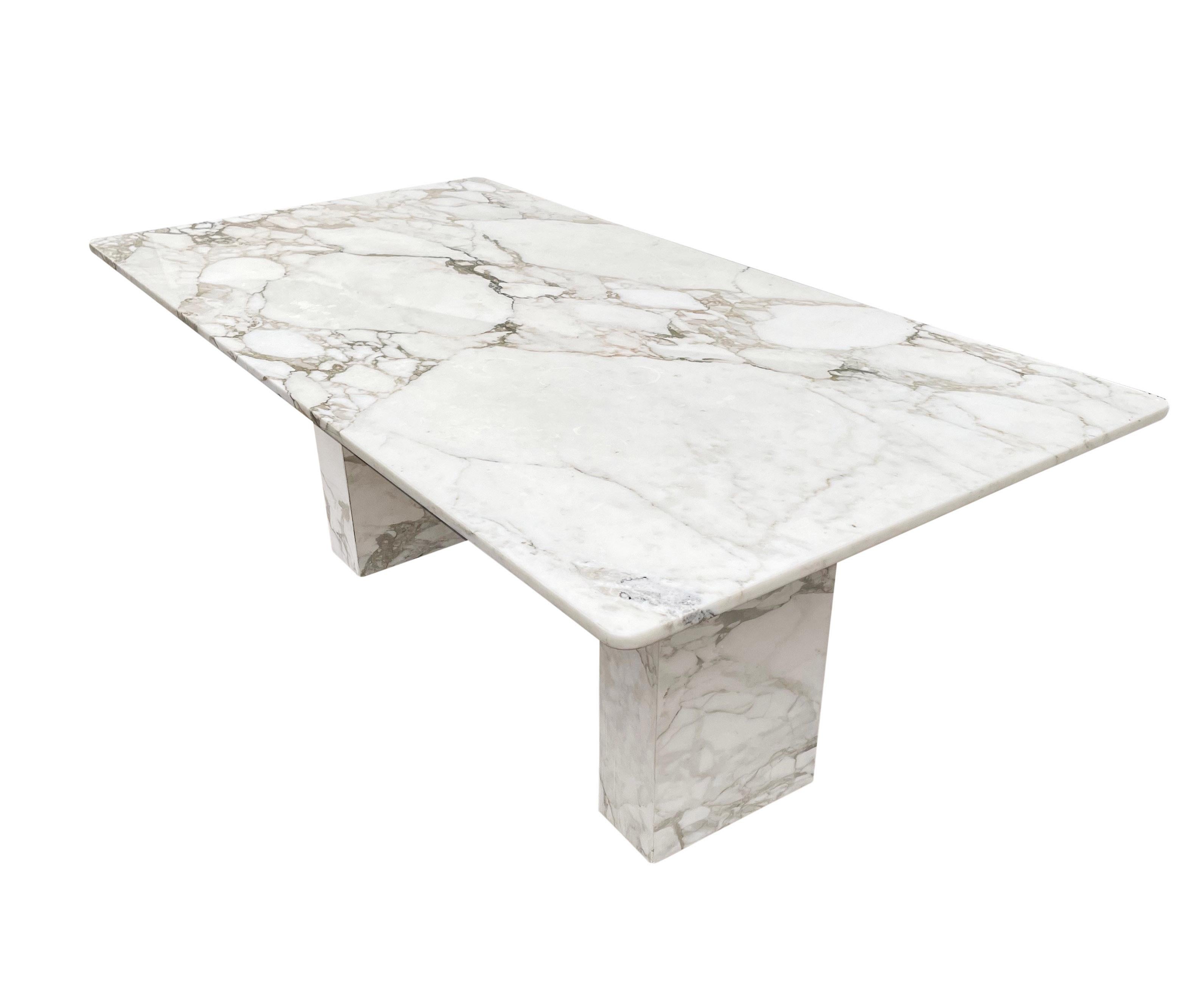 Mid-Century Modern White Italian Calacatta Marble Rectangular Dining Table 2