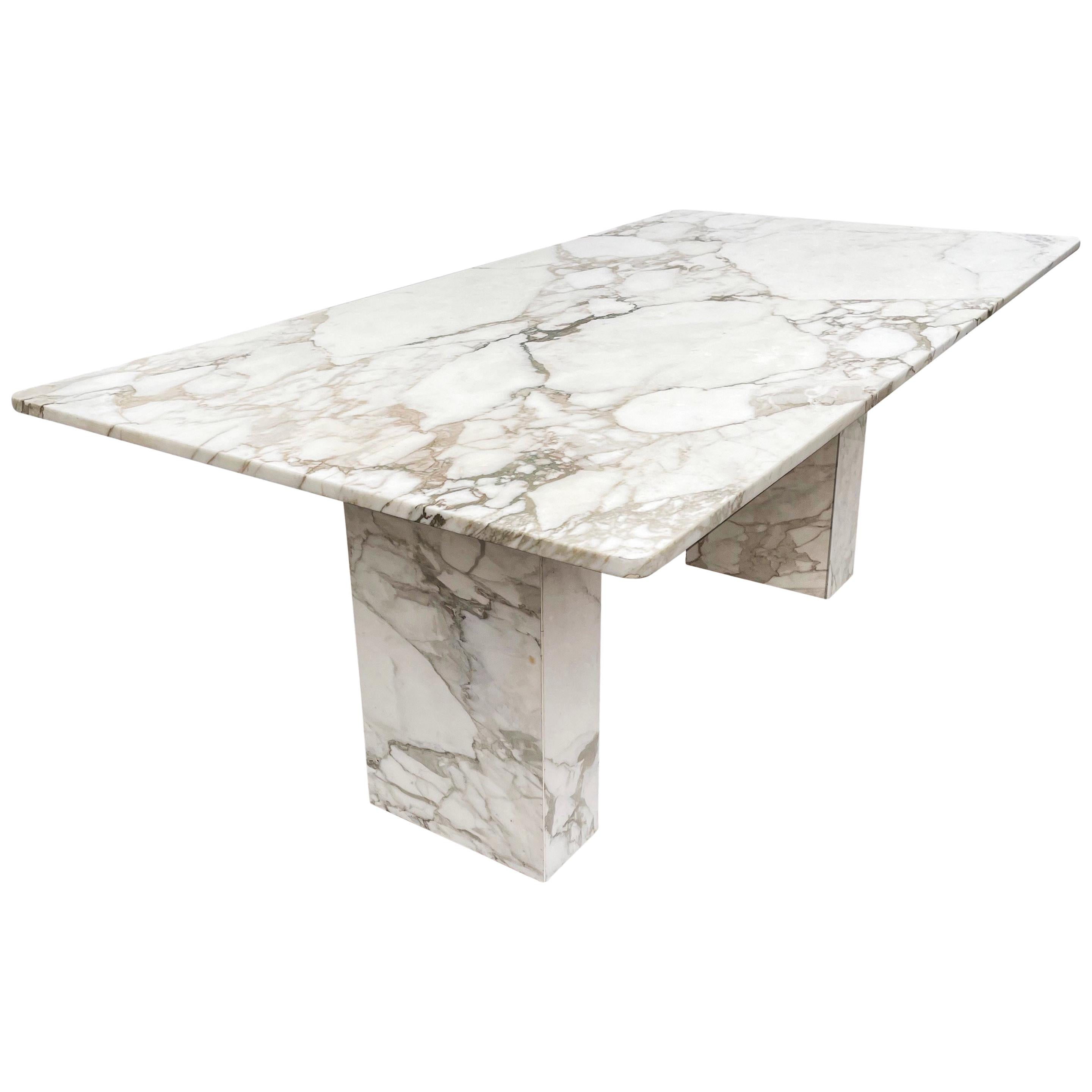 Mid-Century Modern White Italian Calacatta Marble Rectangular Dining Table