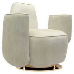 Mid-Century Modern White Kirkby Desig Armchair Cactus Shape Gold Swivel Base