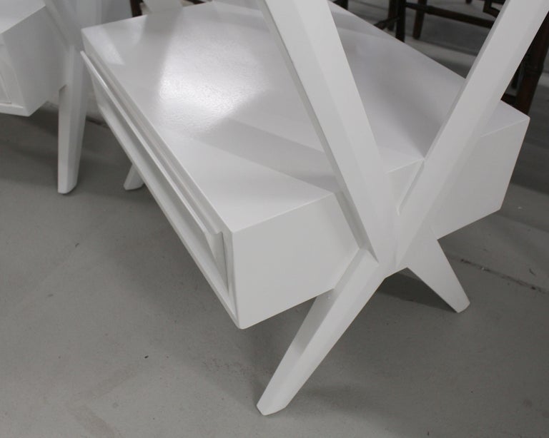 MidCentury Modern White Lacquer One Drawer XBases End Tables