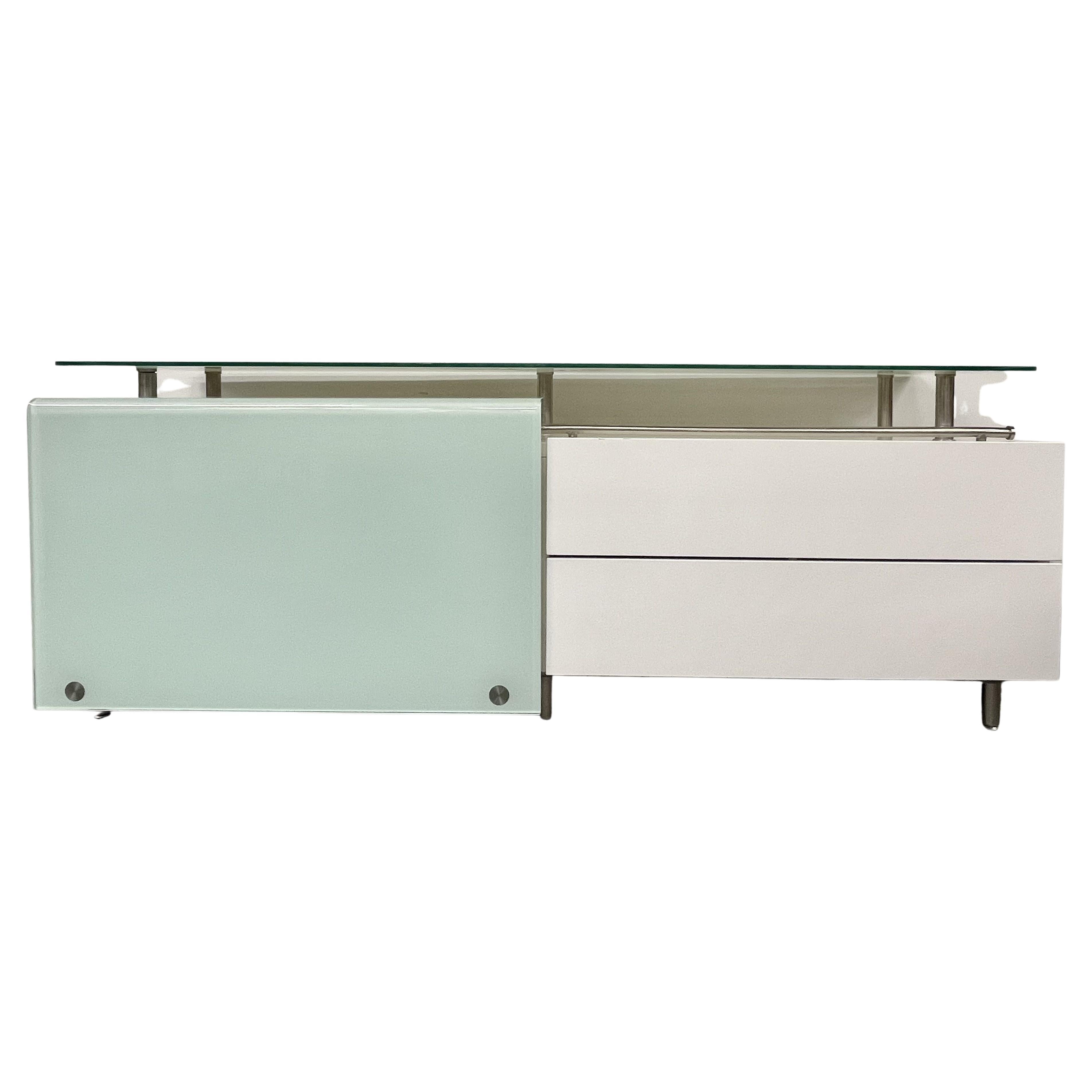 Mid-Century Modern White Lacquered and Glass Console, Dresser or Sideboard