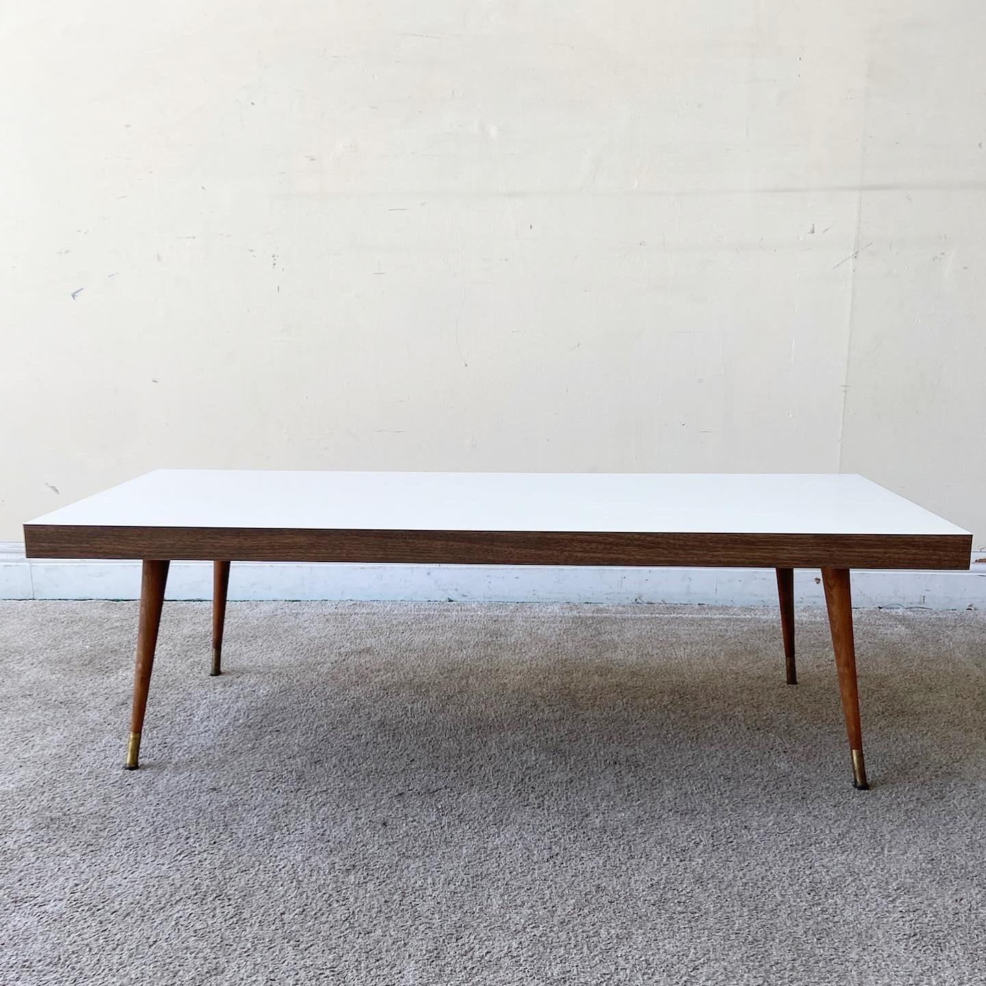 American Mid-Century Modern White Laminate Top Rectangular Coffee Table