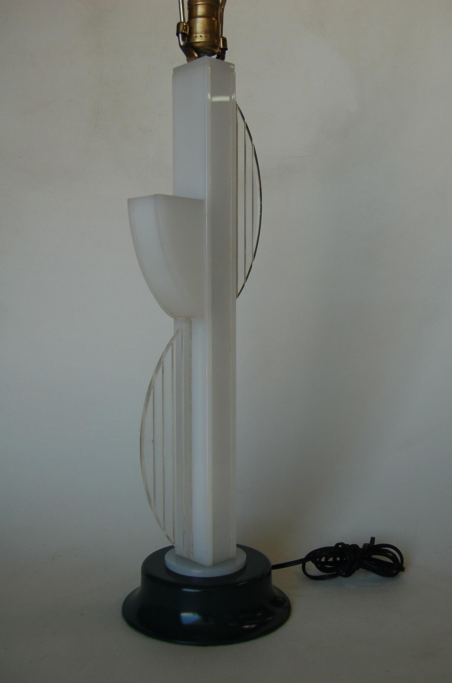 Acrylic Mid-Century Modern White Lucite Table Lamp with Side Planter by Moss Lighting For Sale