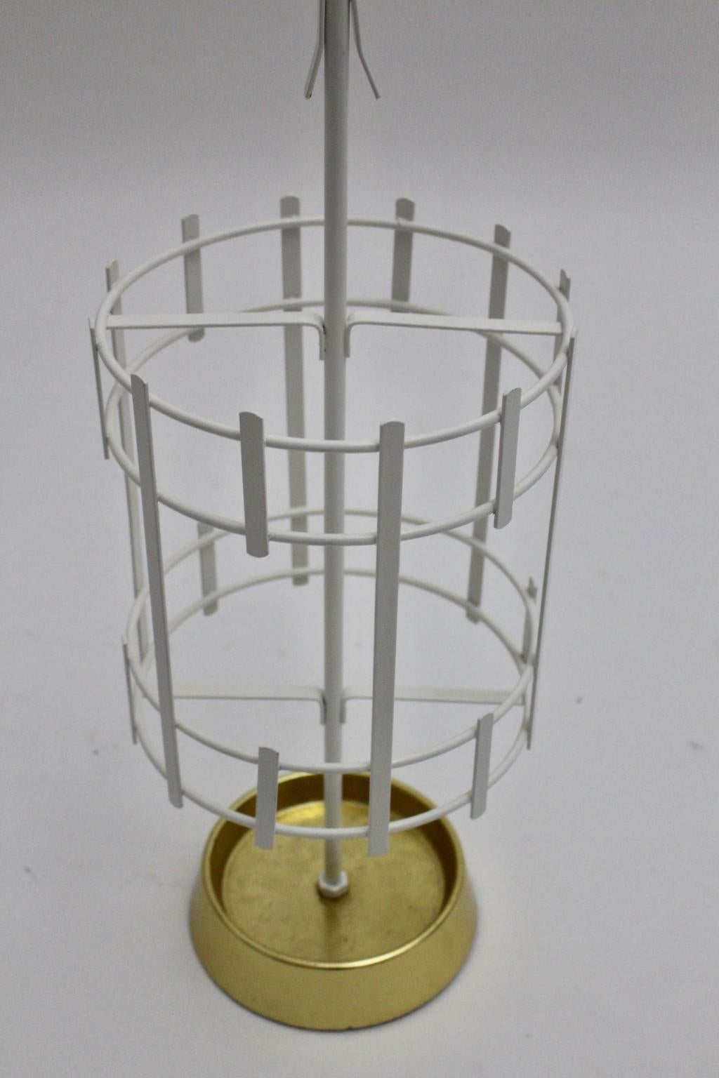 Mid-20th Century Mid-Century Modern White Metal Brass Vintage Umbrella Stand, 1950s For Sale