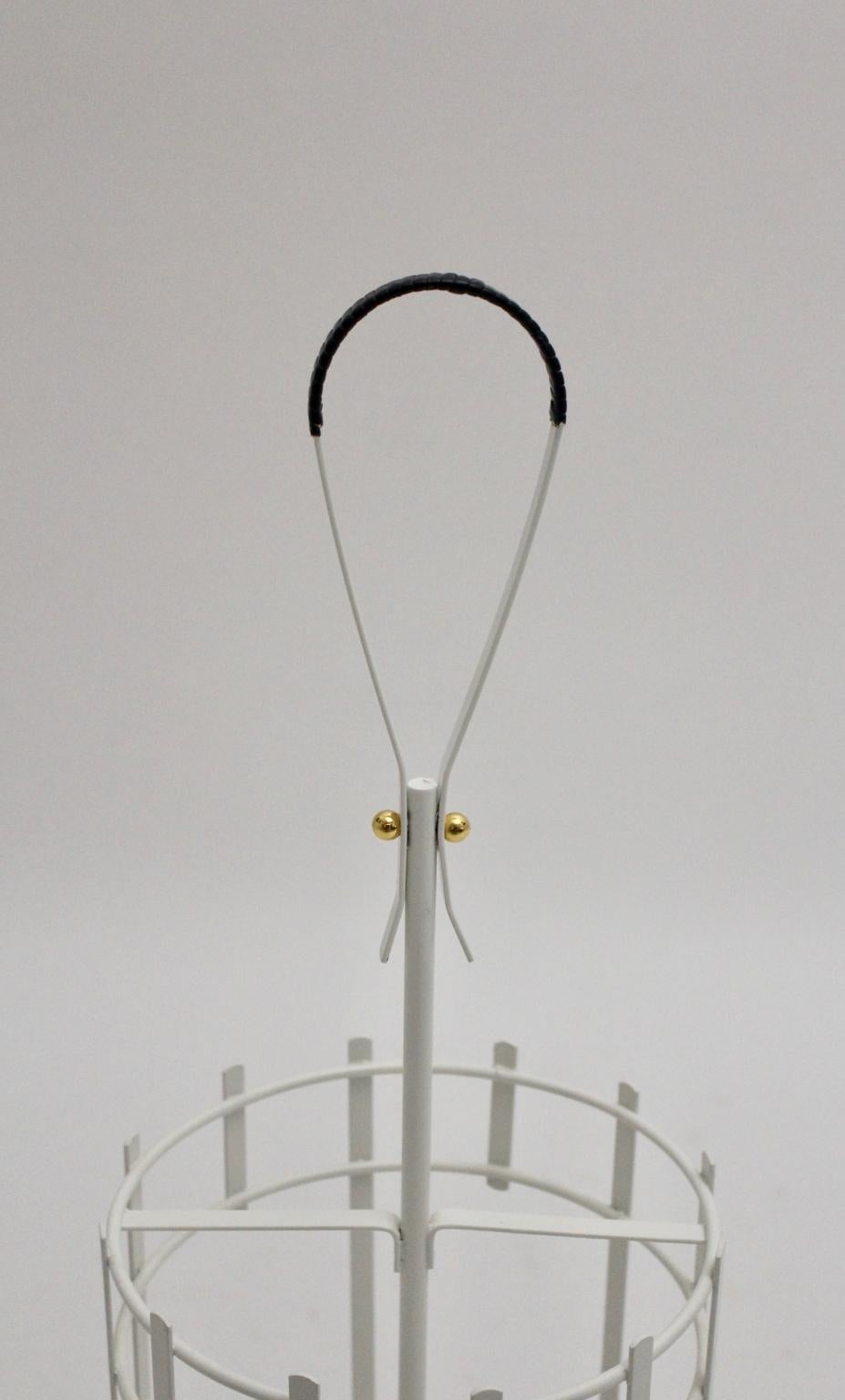 Mid-Century Modern White Metal Brass Vintage Umbrella Stand, 1950s For Sale 1