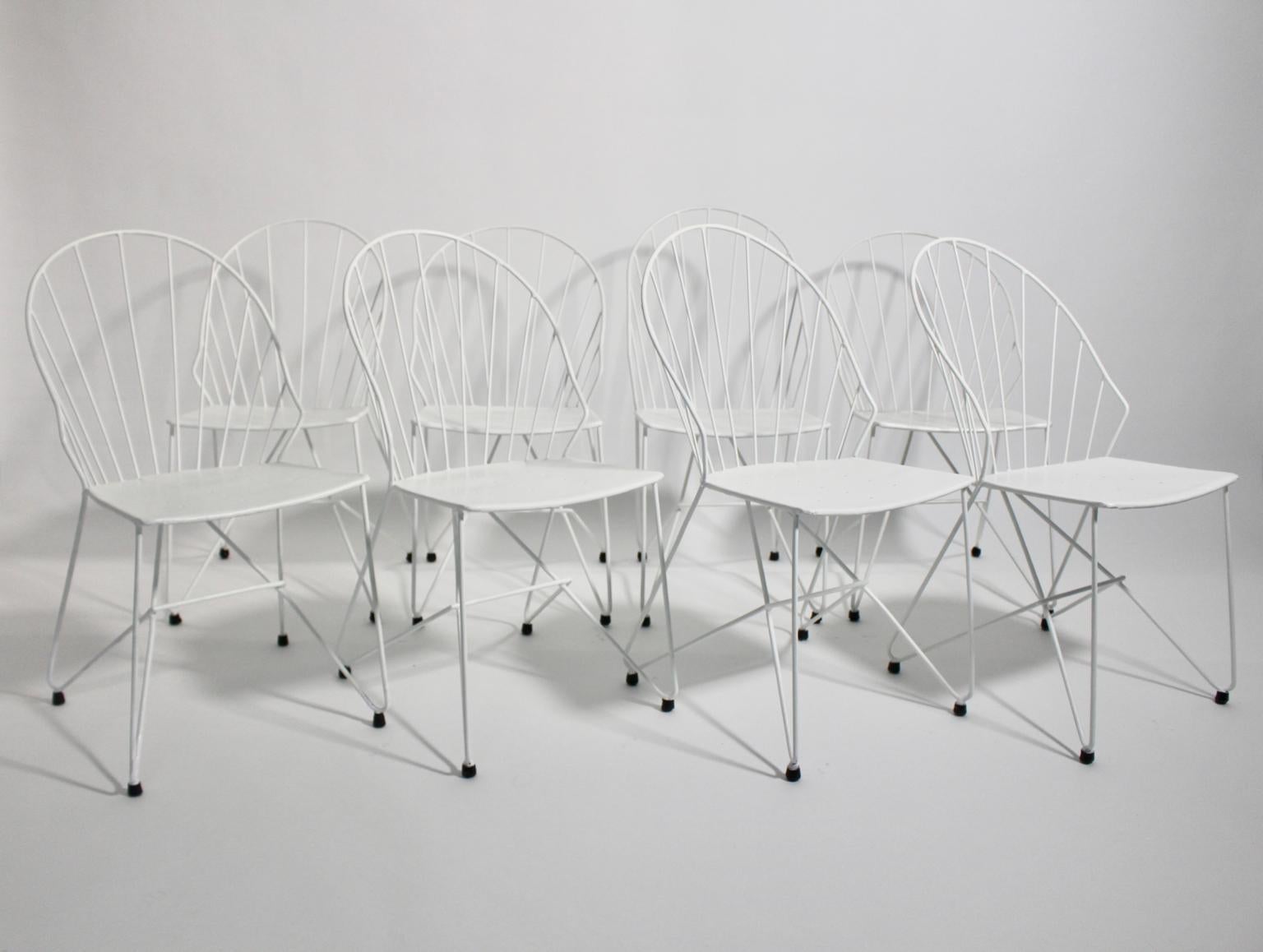 Mid-Century Modern White Metal Vintage Garden Chairs Auersperg by Sonett For Sale 5