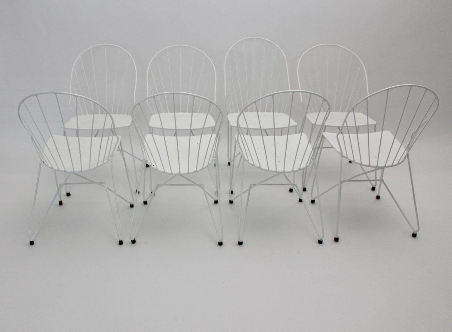 Mid-20th Century Mid-Century Modern White Metal Vintage Garden Chairs Auersperg by Sonett For Sale