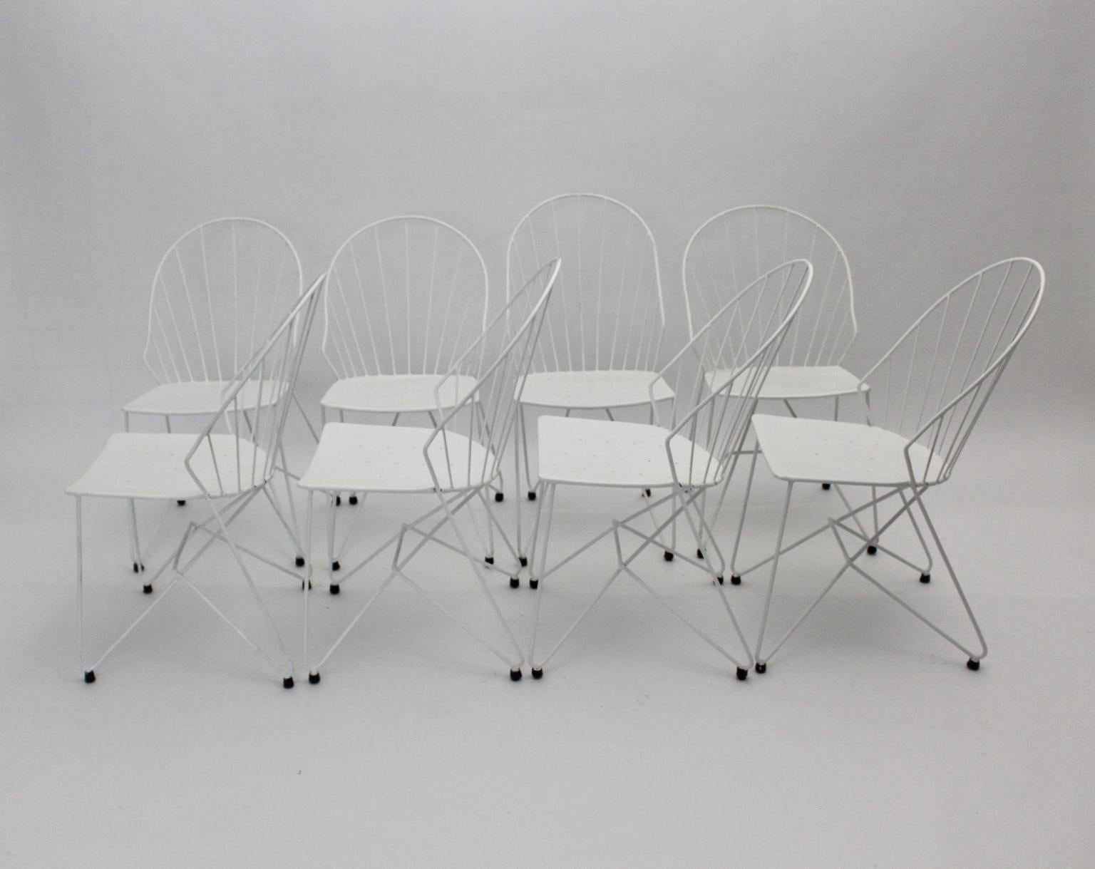 Mid-Century Modern White Metal Vintage Garden Chairs Auersperg by Sonett For Sale 1