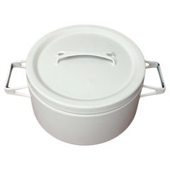 Mid-Century Modern White Minimalist Enamel Pot Seppo Mallat Finel Finland 1960s