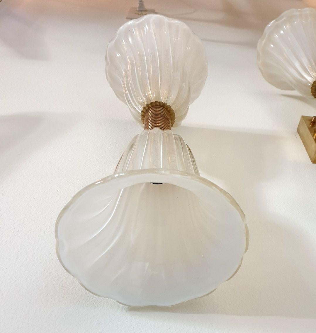 Mid-Century Modern Mid Century White Murano Glass and Brass sconces by Barovier - a pair