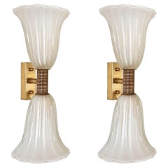 Pair of Murano glass & brass sconces by Barovier - set of four