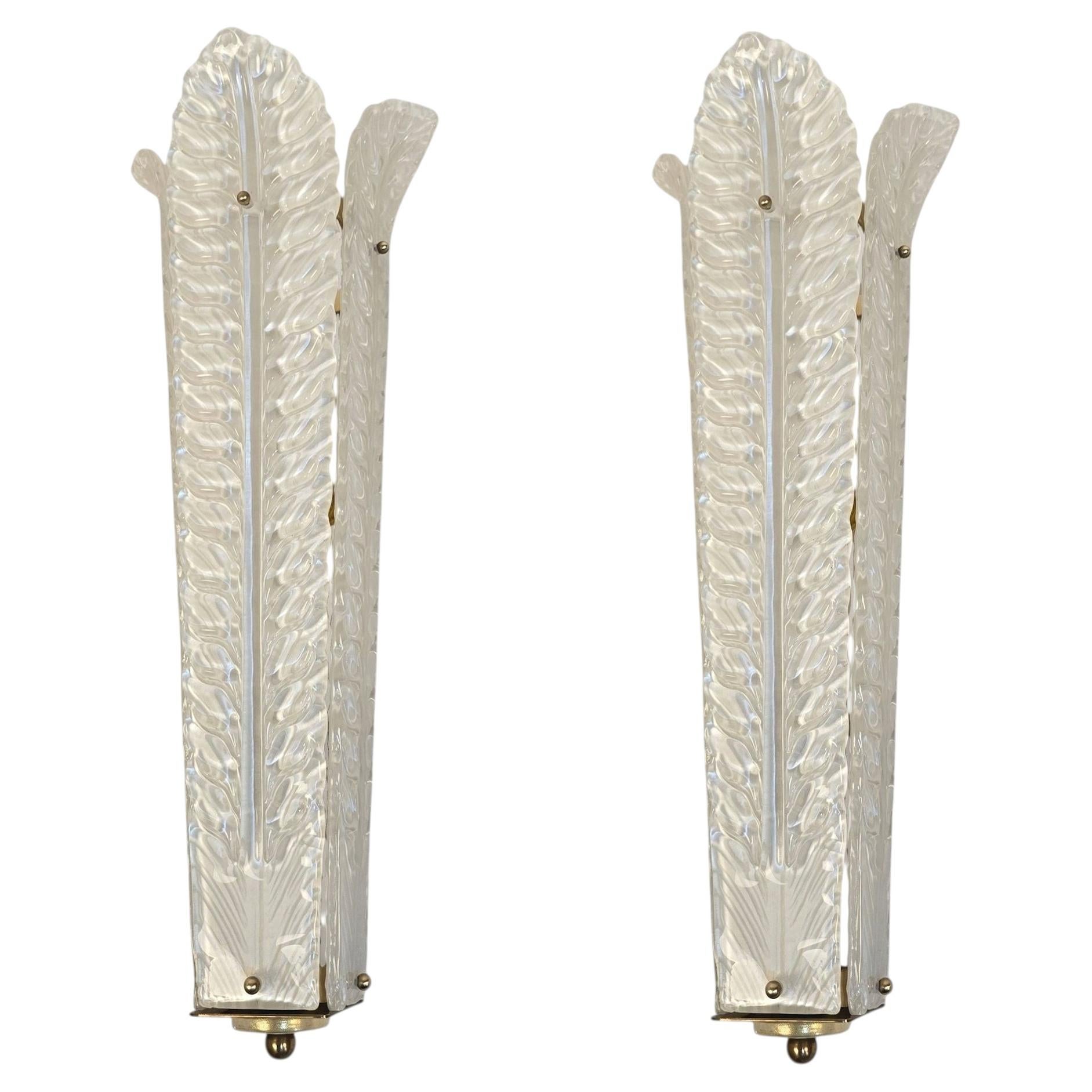 Mid-Century Modern white Murano glass vanity sconces