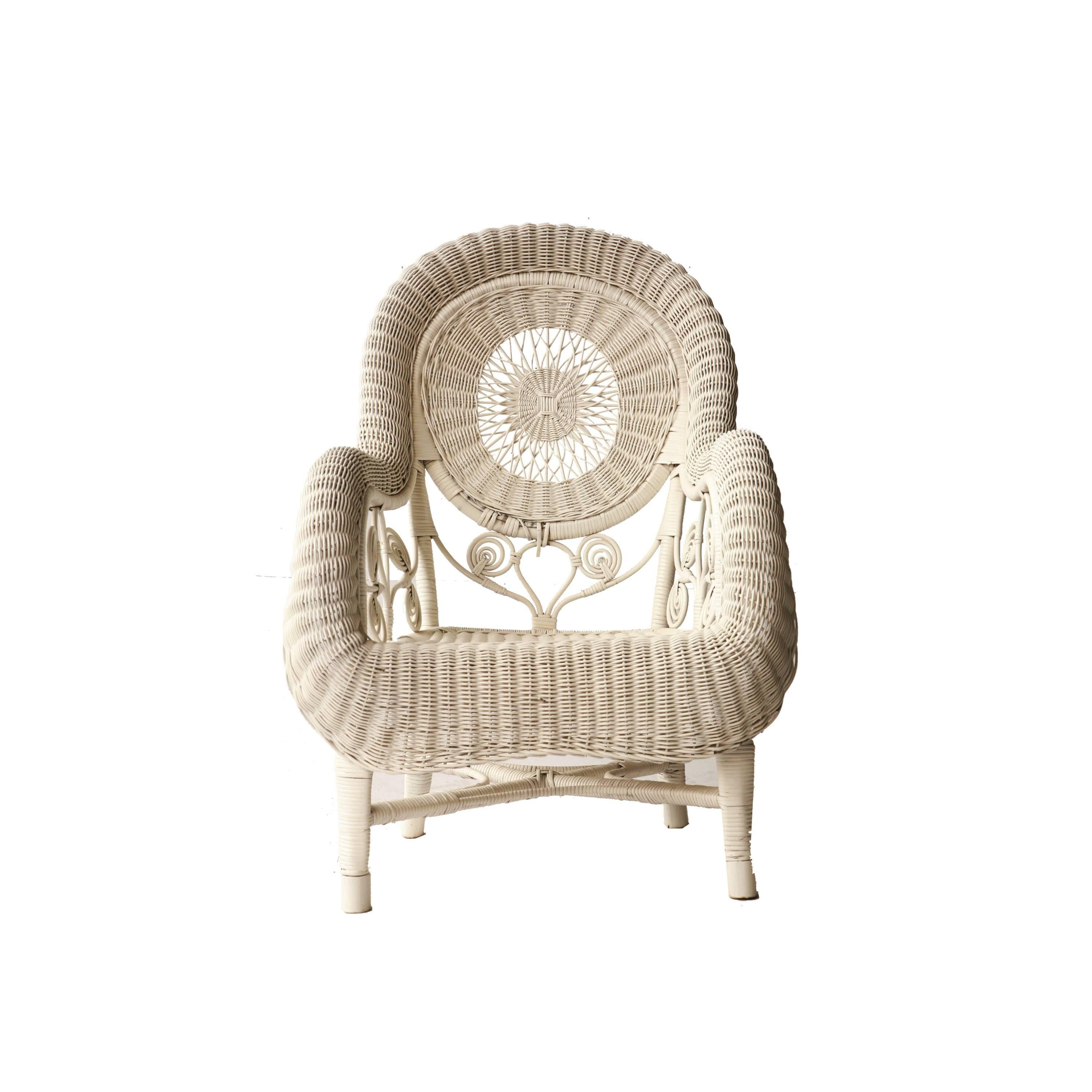 French Mid-Century Modern White Natural Fiber Armchairs, France, 1960