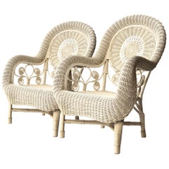 Mid-Century Modern White Natural Fiber Armchairs, France, 1960