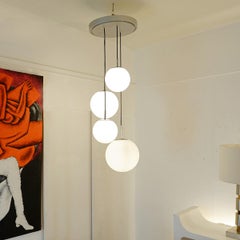 Mid century Modern White Opaline Glass and Chrome Cascade Ceiling Lamp - 1970s
