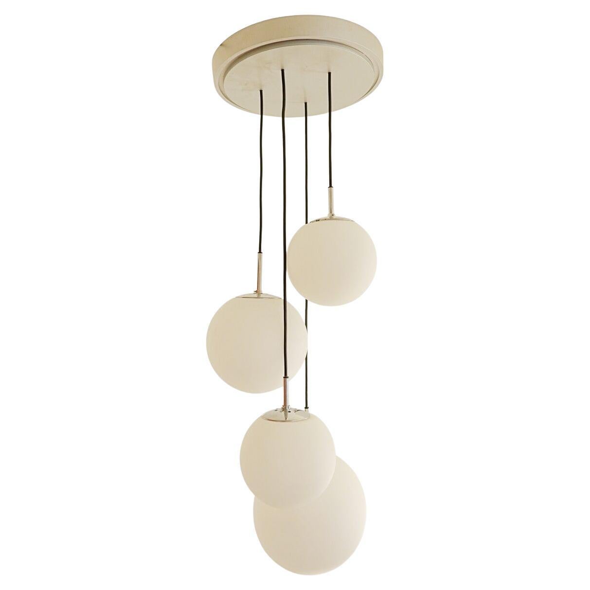 Mid century Modern White Opaline Glass and Chrome Cascade Ceiling Lamp - 1970s