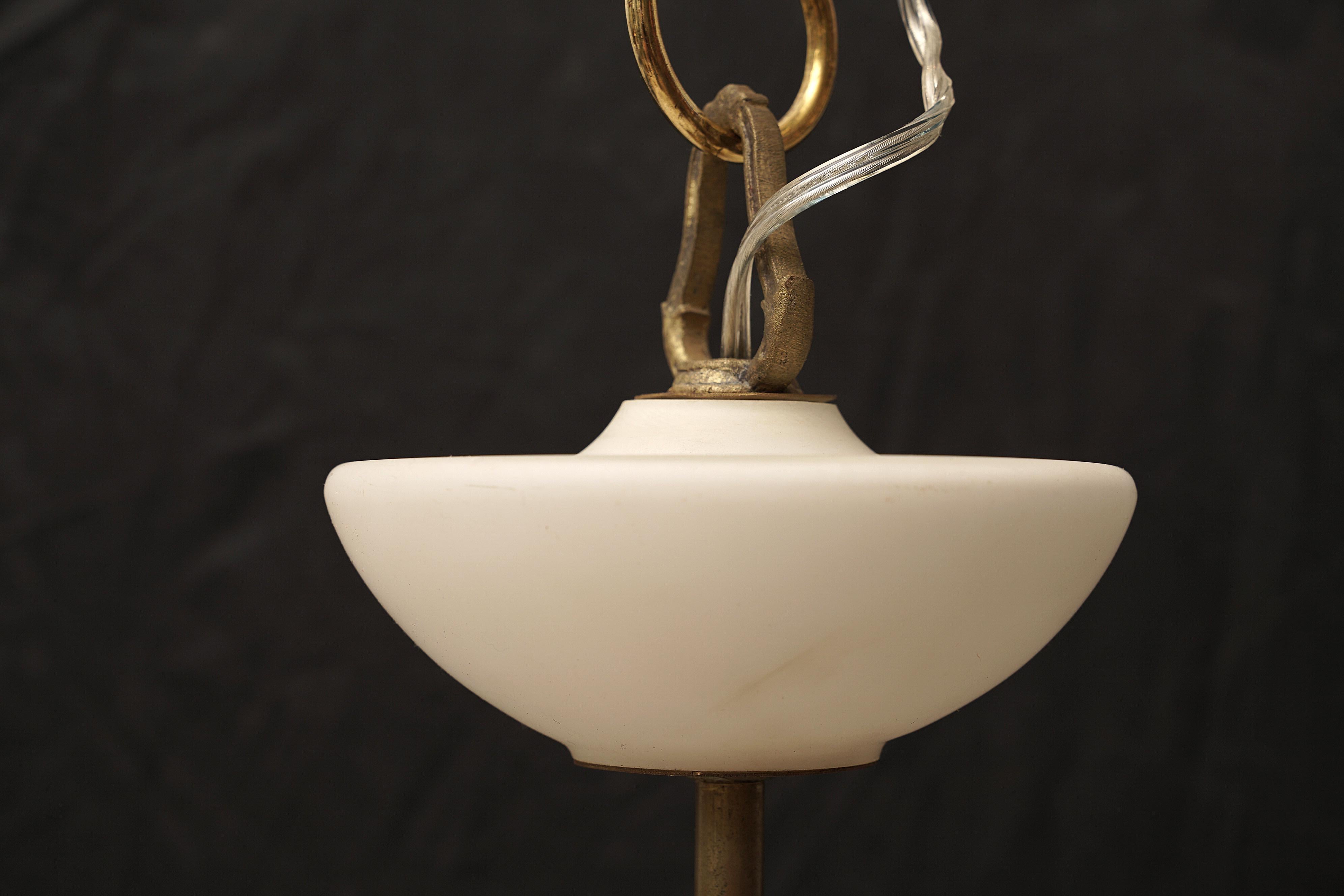 Mid-Century Modern White Opaque Saucer Pendant Light In Good Condition In Nantucket, MA