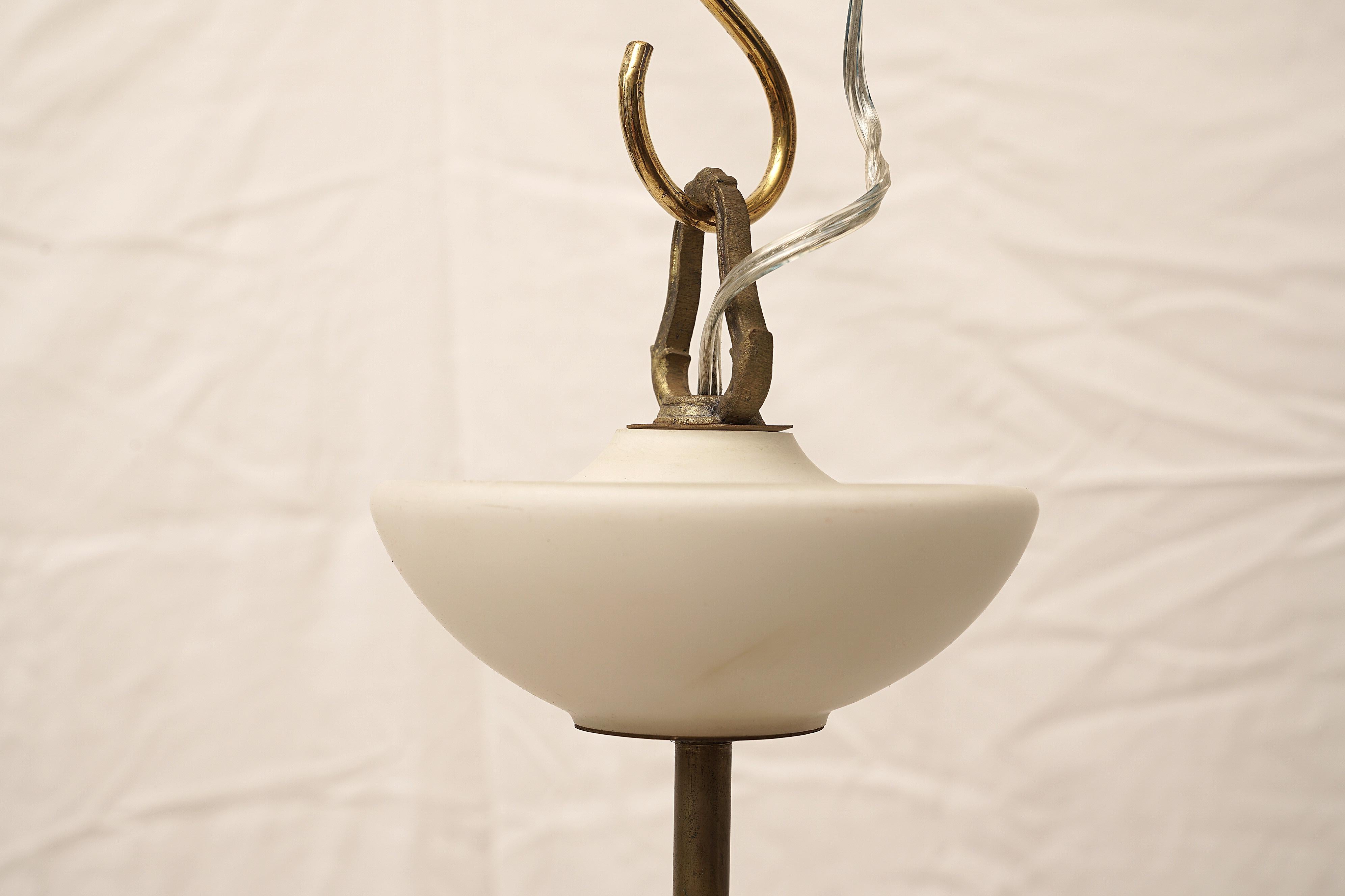 20th Century Mid-Century Modern White Opaque Saucer Pendant Light