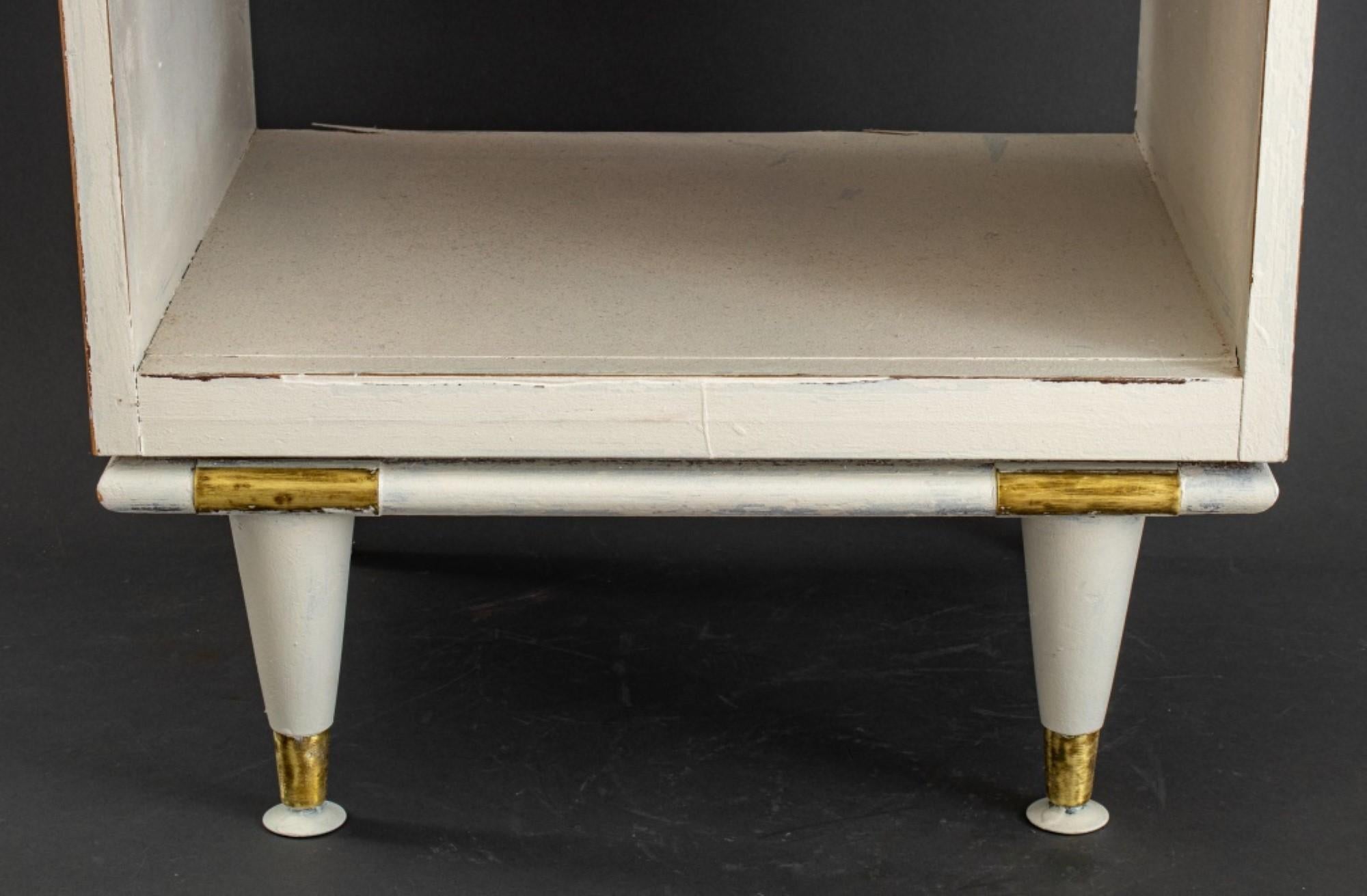 
The dimensions for the Mid-Century Modern white painted wood nightstand are as follows:

Height: 27
