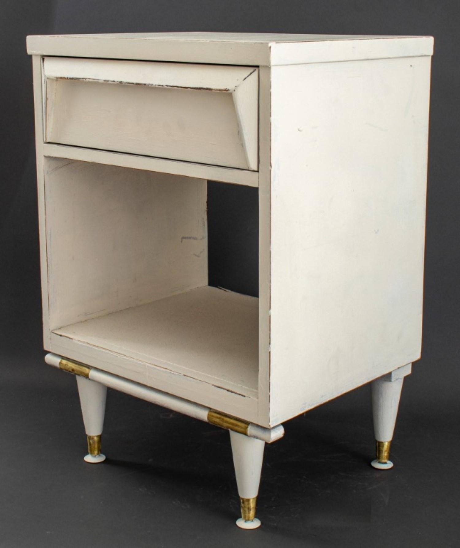 Metal Mid-Century Modern White Painted Wood Bedside For Sale