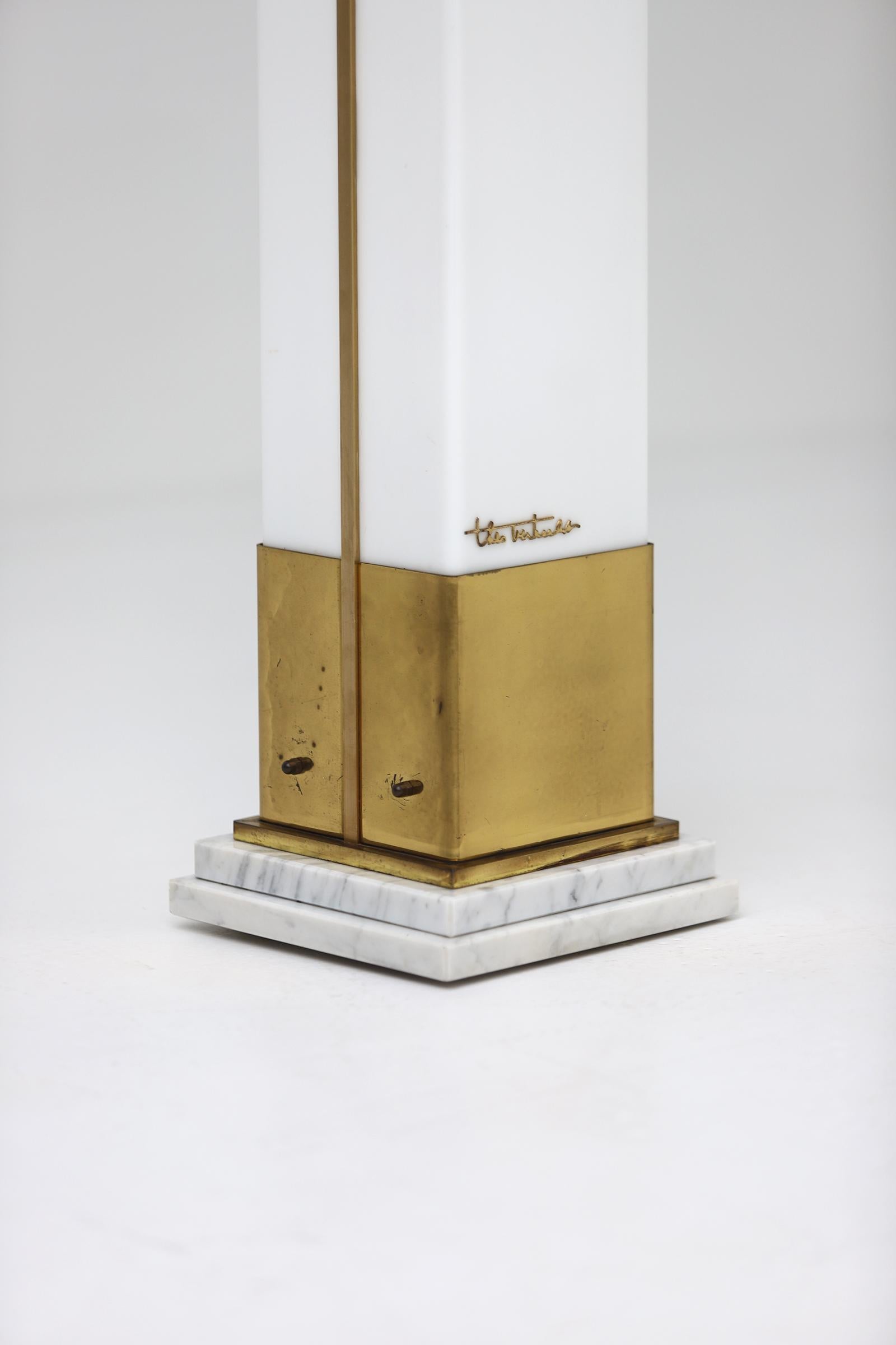 Brass Mid-Century Modern White Palmtree Floor Lamp in Perspex by Theo Verhulst, 1982 For Sale