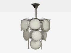 Mid-Century Modern, White Pendant Light, Murano Glass, Chrome, 1960s