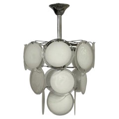 Mid-Century Modern, White Pendant Light, Murano Glass, Chrome, 1960s