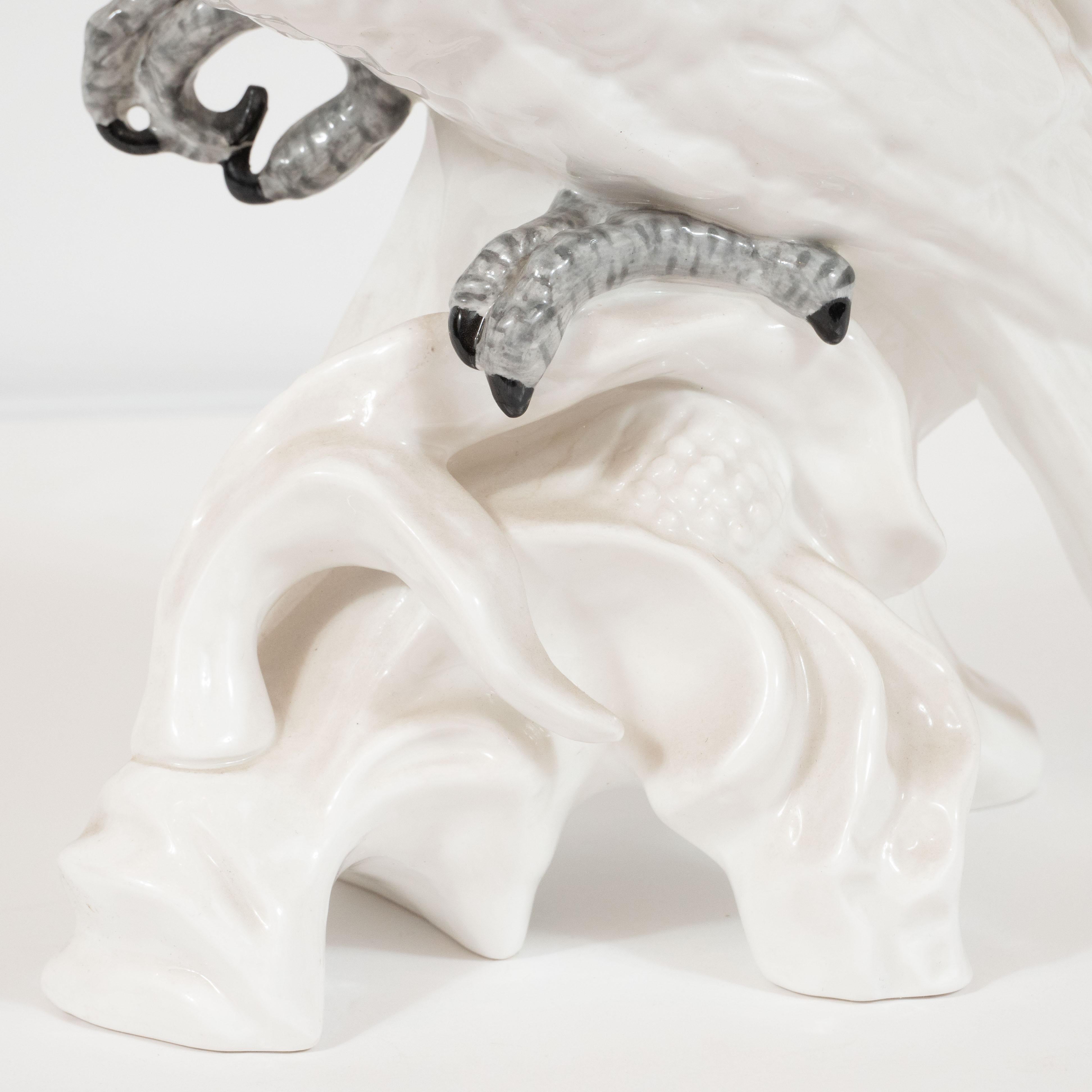 English Mid-Century Modern White Porcelain Cockatoo by T.J. Jones for Staffordshire