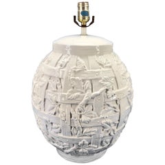 Mid-Century Modern White Porcelain Faux Bois Table Lamp